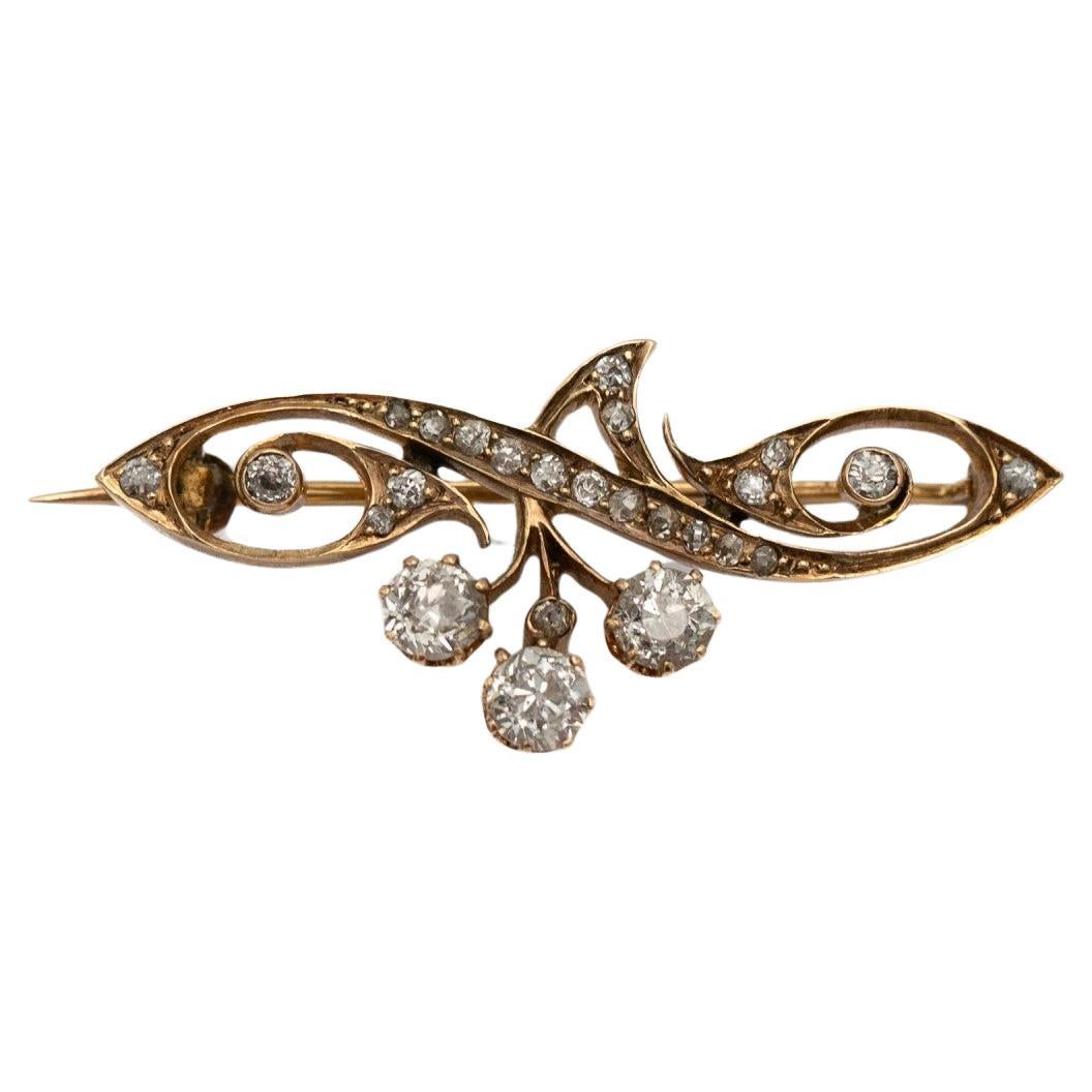 Antique Art Nouveau golden brooch with 0.85ct diamonds, Germany, circa 1900s.