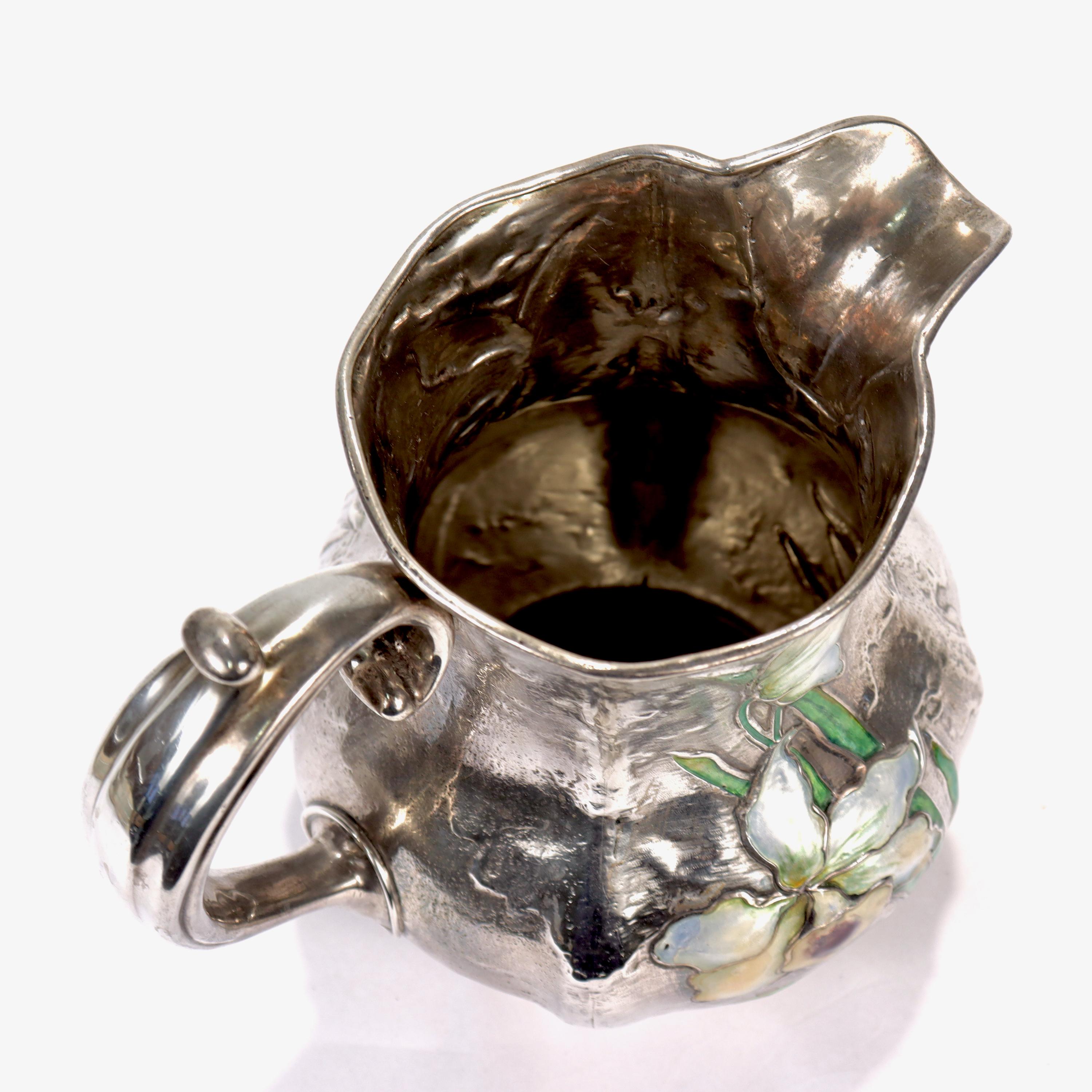 Antike Art Nouveau Gorham Sterling Silber Krug oder Ewer mit Emaille Blumen 6