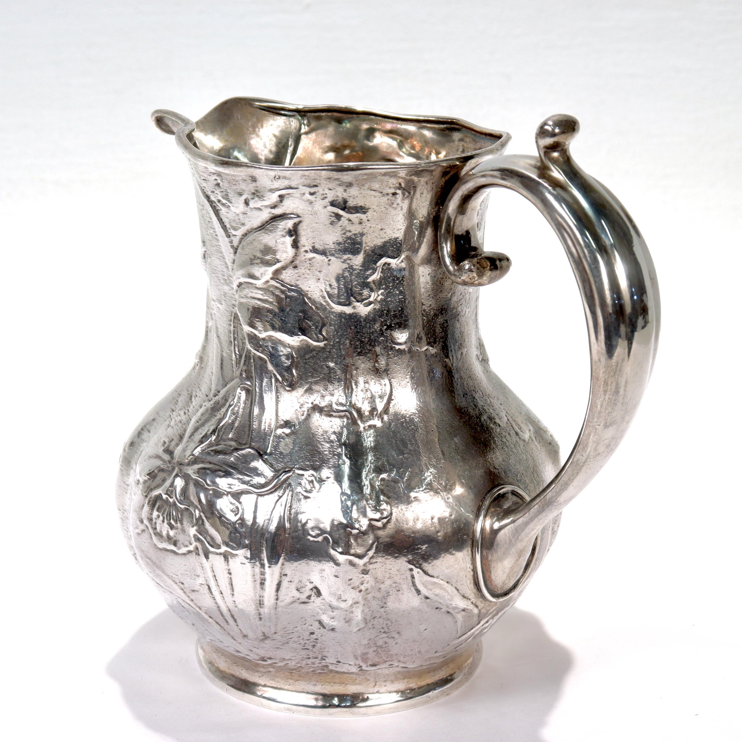 Antique Art Nouveau Gorham Sterling Silver Pitcher or Ewer with Enamel Flowers For Sale 2