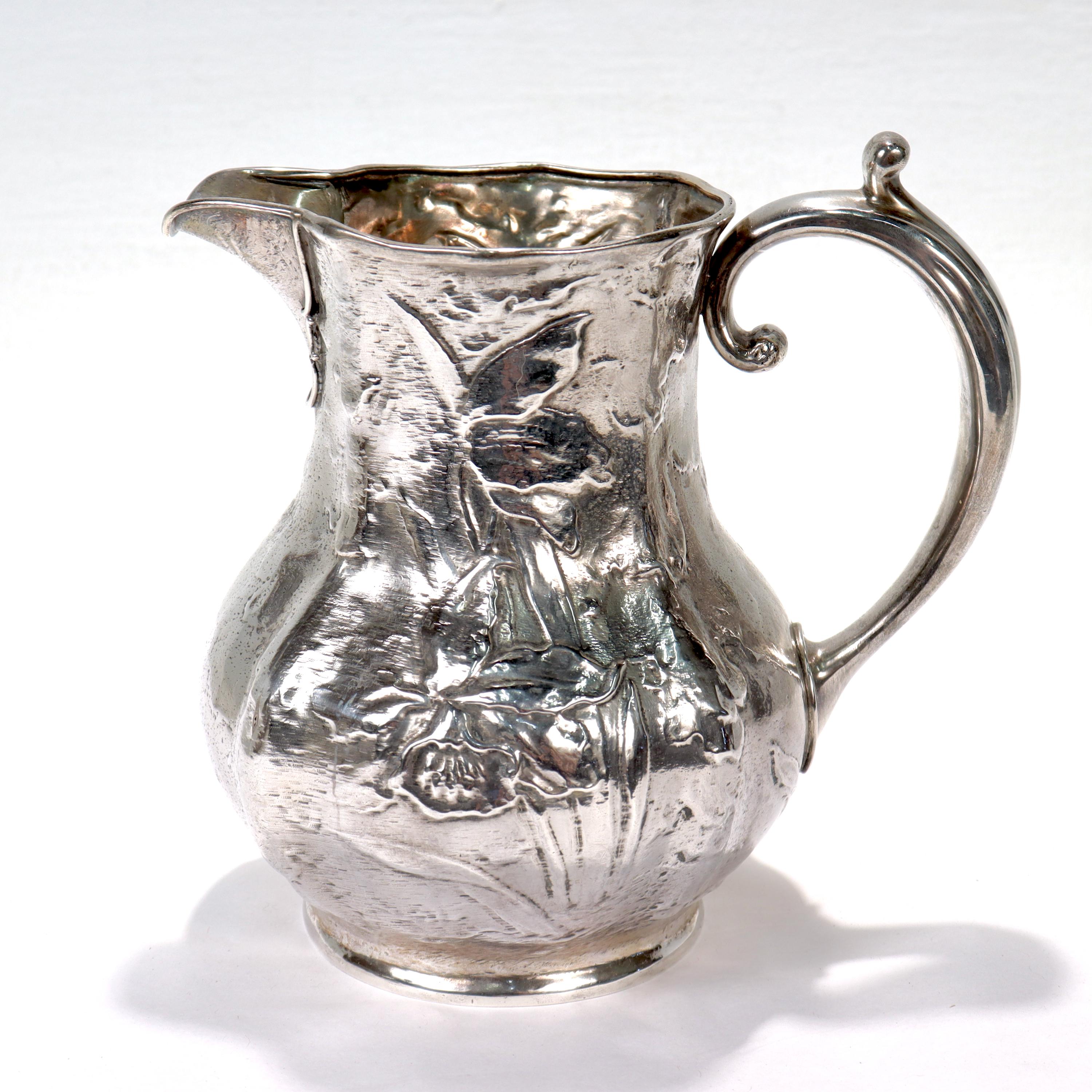 Antike Art Nouveau Gorham Sterling Silber Krug oder Ewer mit Emaille Blumen im Angebot 2