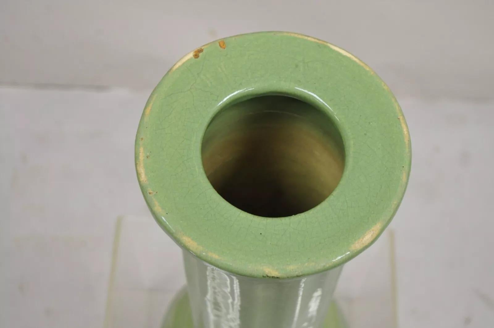 Inconnu Ancienne colonne en céramique vitrifiée Greene & Greene Green Planter Pedestal Base en vente