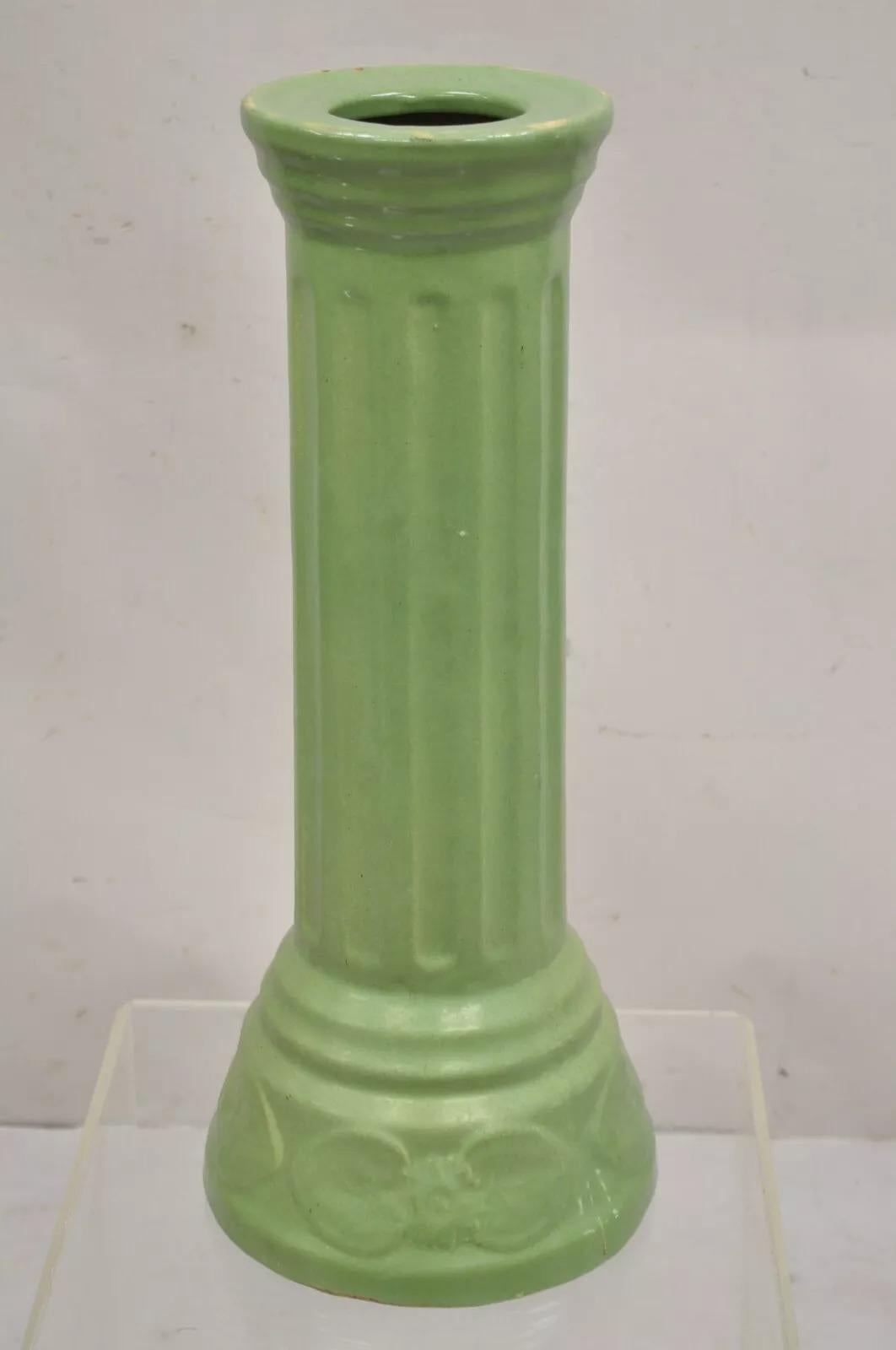 Ancienne colonne en céramique vitrifiée Greene & Greene Green Planter Pedestal Base en vente 2
