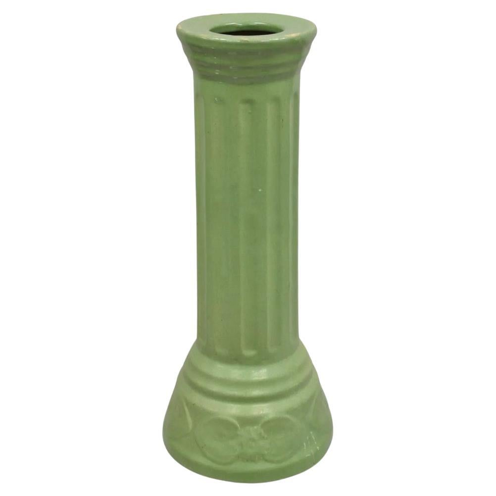 Antique Art Nouveau Green Glazed Ceramic Column Planter Pedestal Base