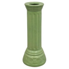 Antique Art Nouveau Green Glazed Ceramic Column Planter Pedestal Base