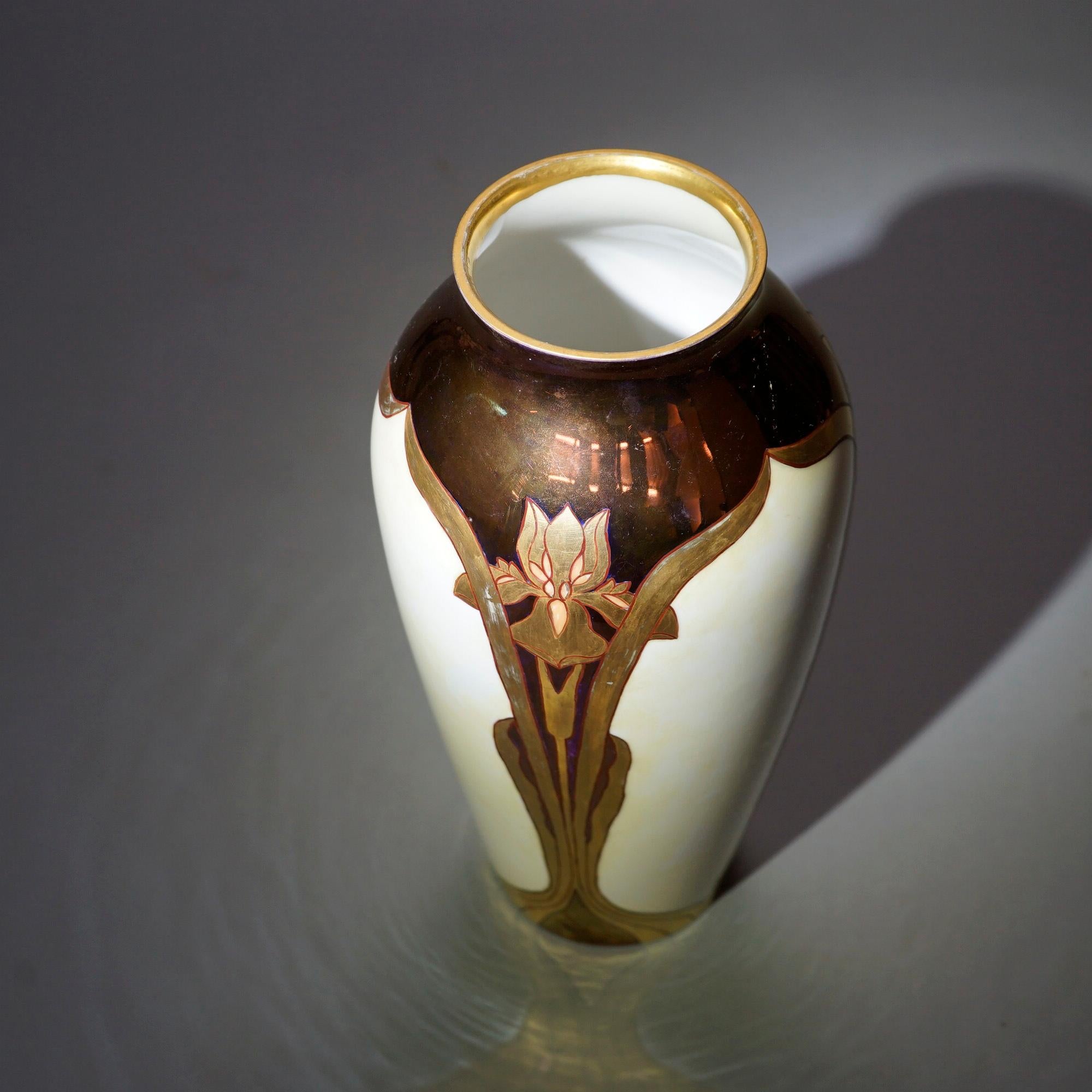 Antique Art Nouveau Hand Decorated & Gilt Limoges Porcelain Tall Vase, c1910 5