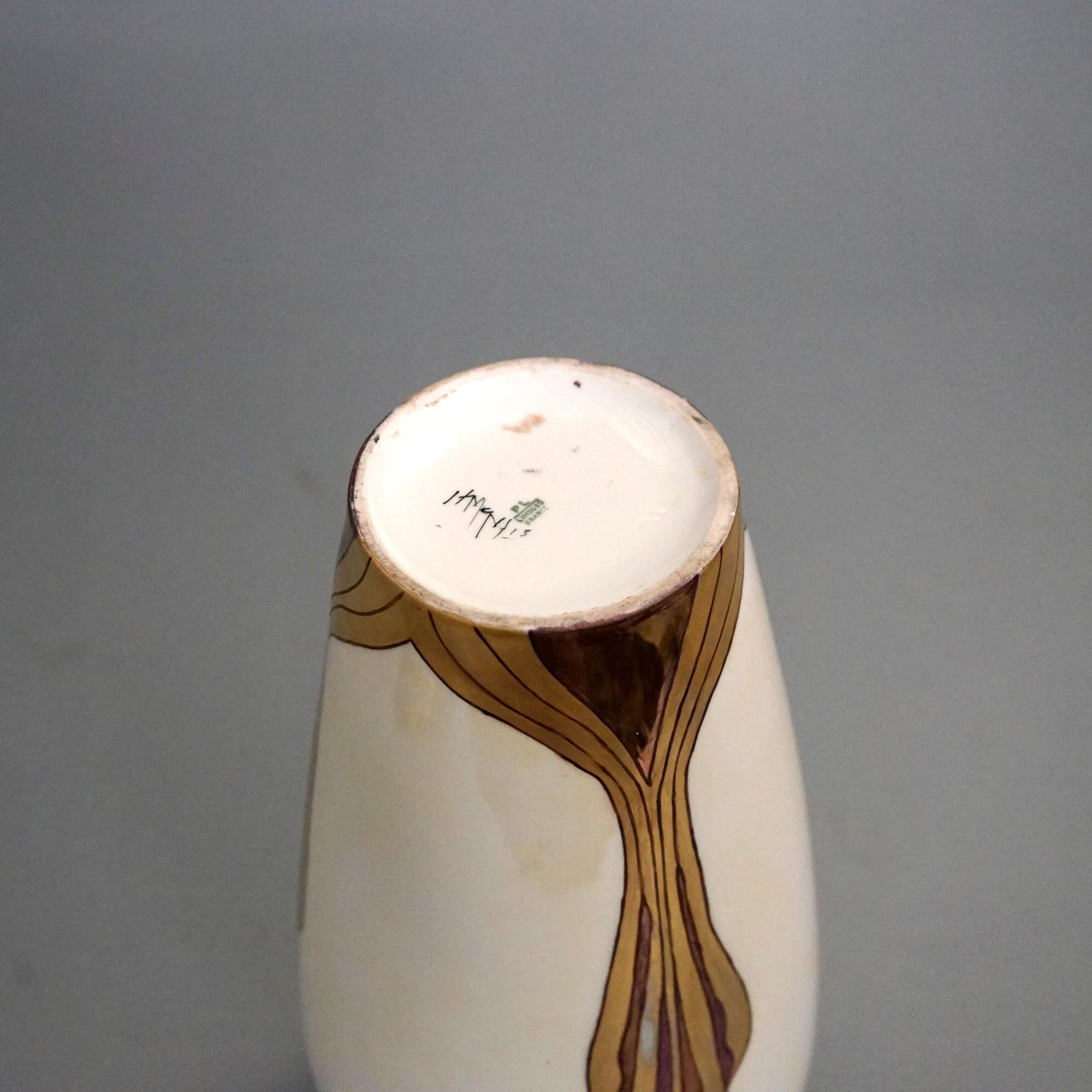 Antique Art Nouveau Hand Decorated & Gilt Limoges Porcelain Tall Vase, c1910 7