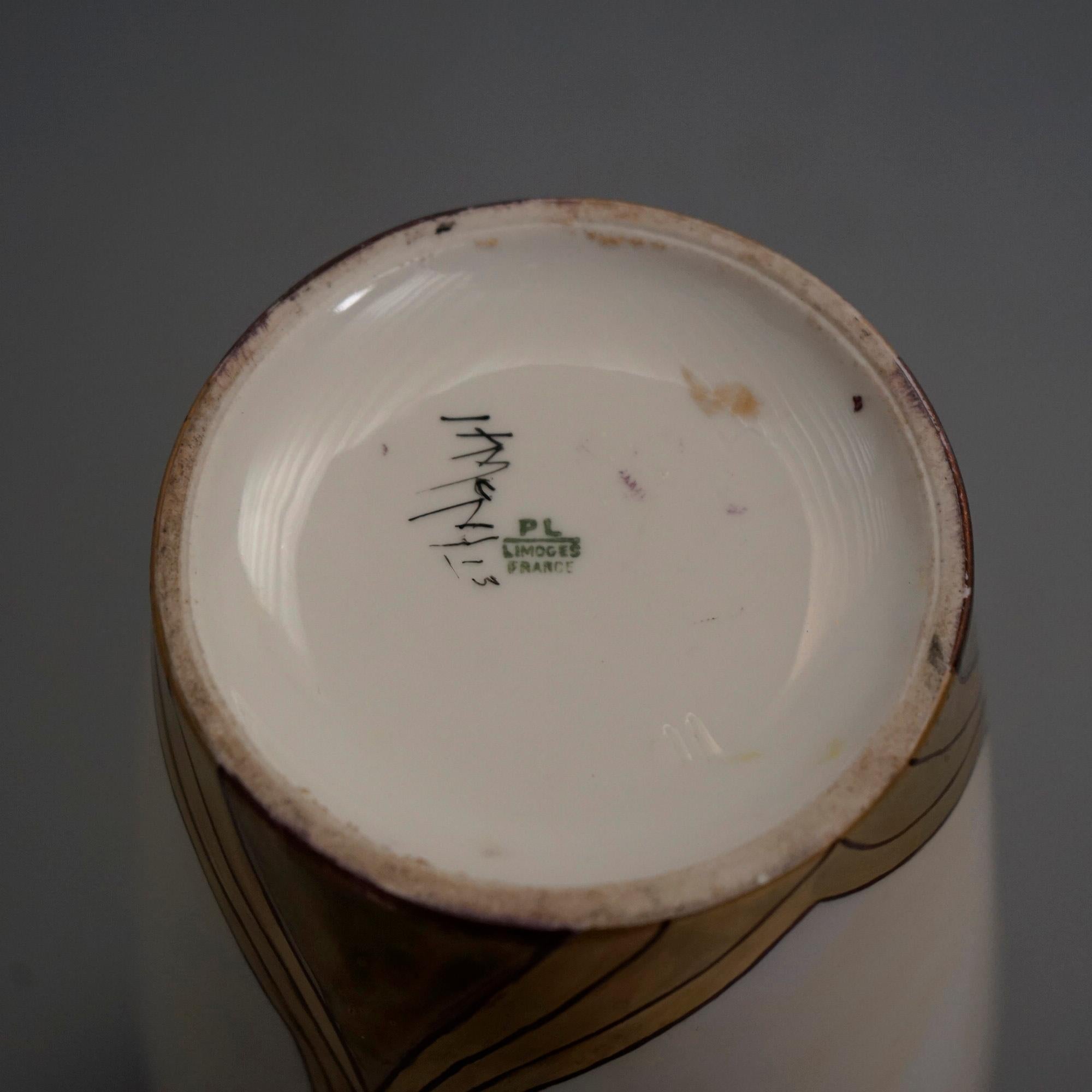Antique Art Nouveau Hand Decorated & Gilt Limoges Porcelain Tall Vase, c1910 10