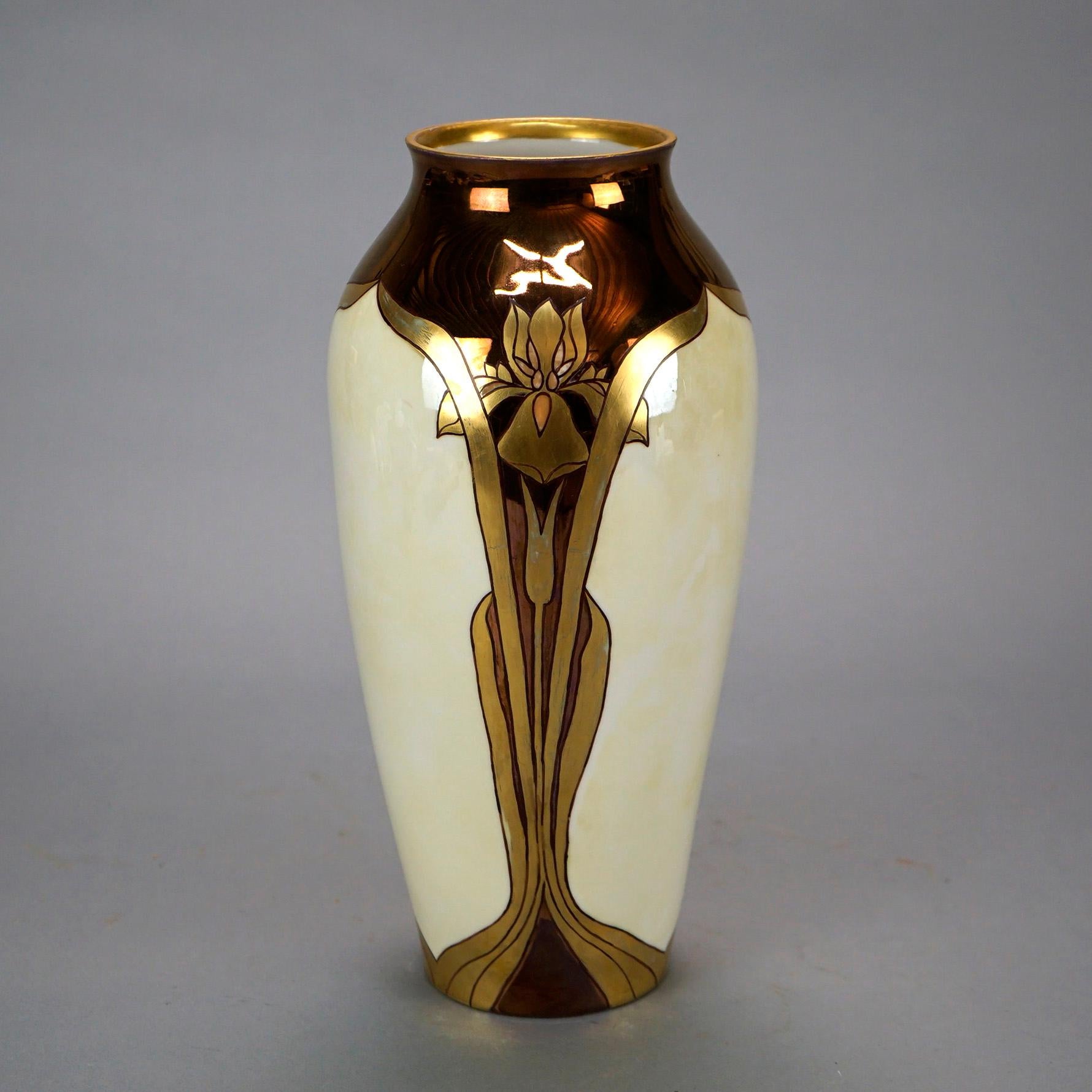 20th Century Antique Art Nouveau Hand Decorated & Gilt Limoges Porcelain Tall Vase, c1910