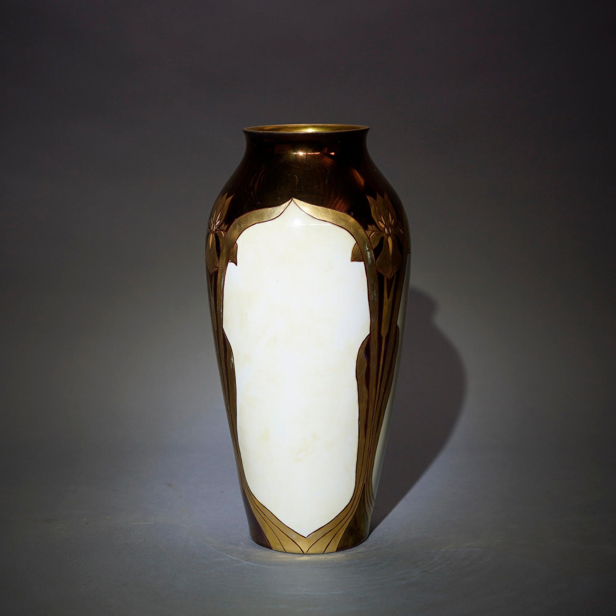 Antique Art Nouveau Hand Decorated & Gilt Limoges Porcelain Tall Vase, c1910 4
