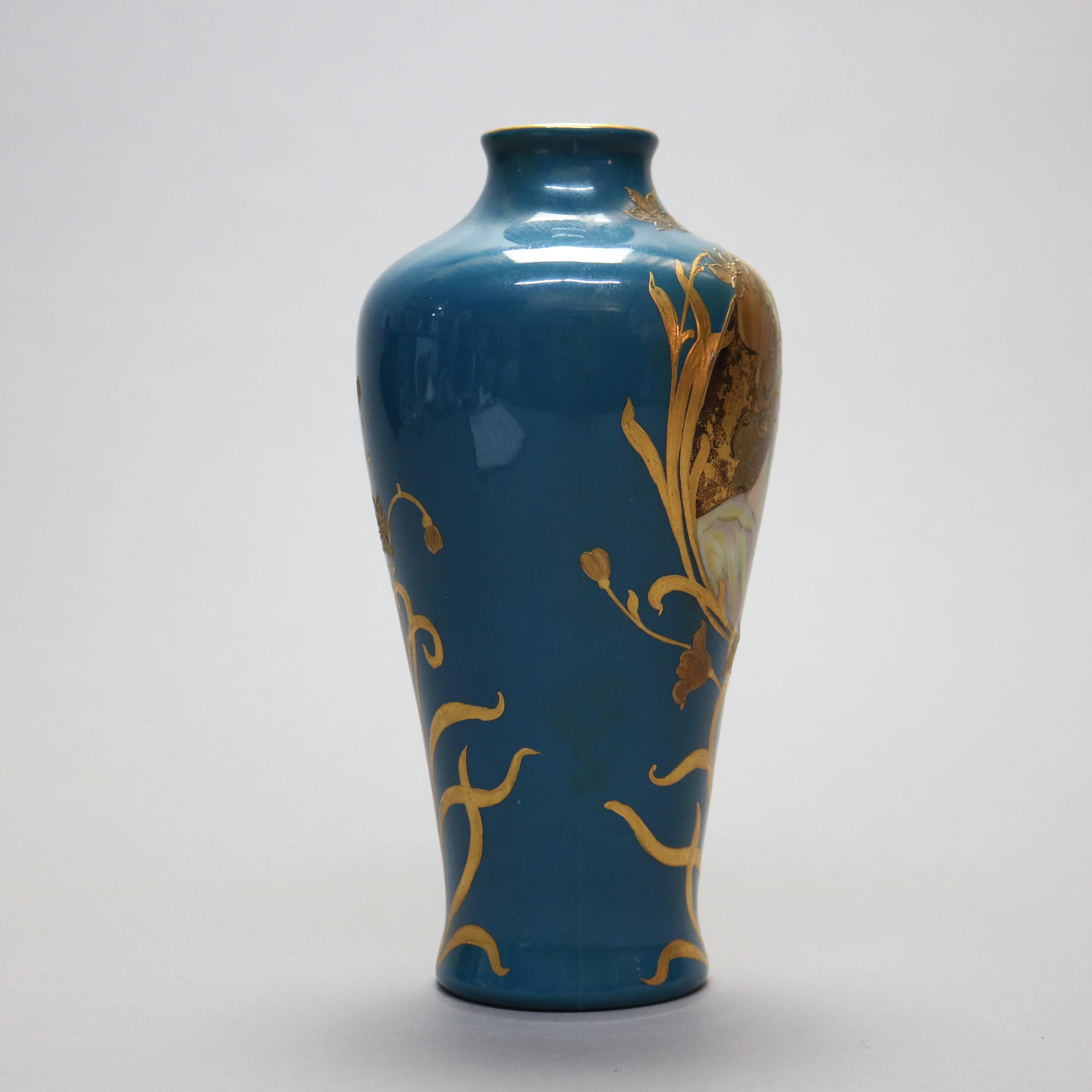 Antique Art Nouveau Hand Painted Gebruder Heubach Porcelain Portrait Vase c1900 1
