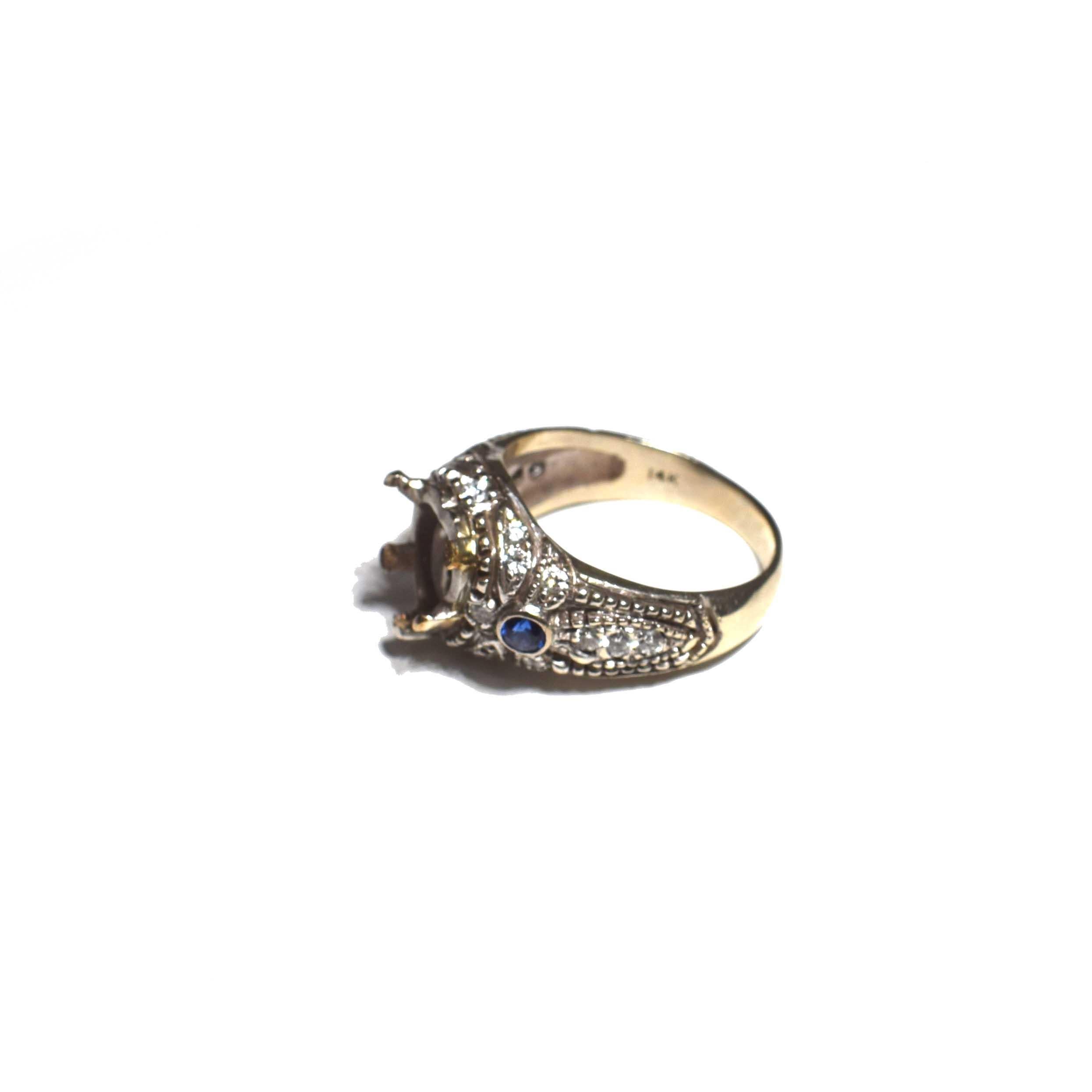 Women's or Men's Antique Art Nouveau Heart-Shaped Diamond and Sapphire Ring Setting