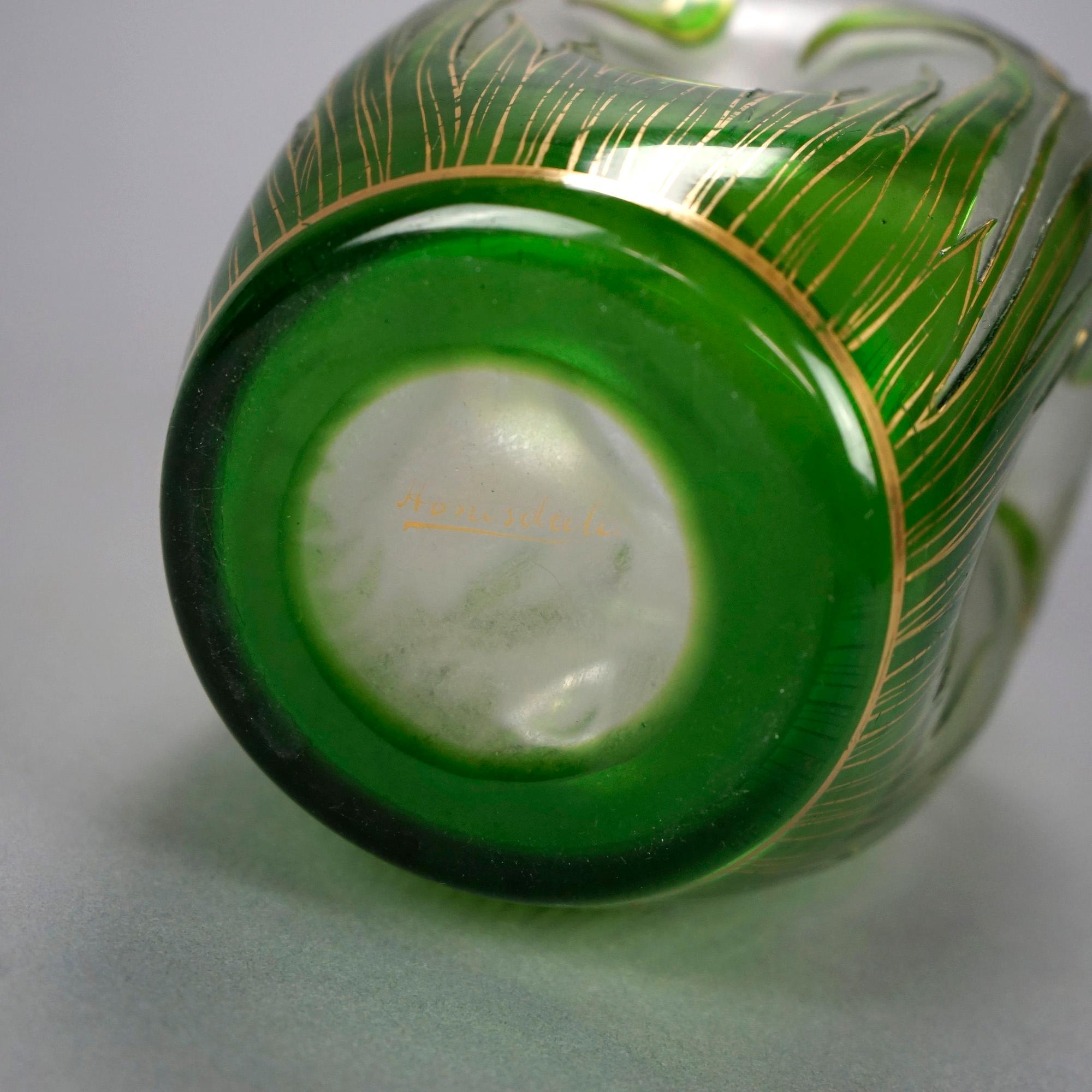 Antique Art Nouveau Honesdale Emerald Cutback Art Glass Vase, Lily Decor, c1900 3