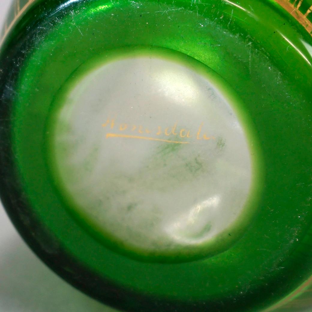 Antique Art Nouveau Honesdale Emerald Cutback Art Glass Vase, Lily Decor, c1900 4