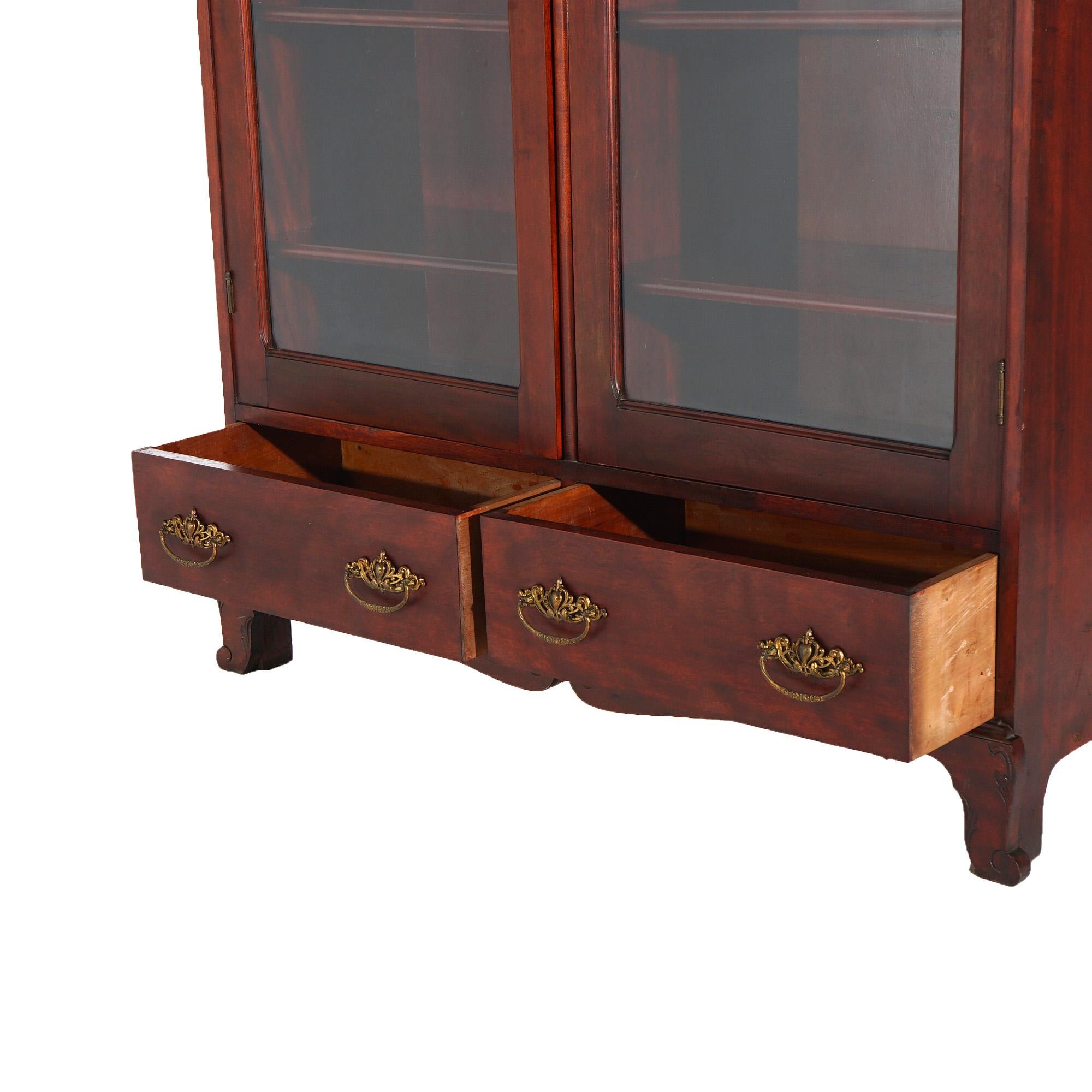 Antiguo Art Nouveau Escuela Horner Caoba tallada Librería de doble puerta con espejo 5
