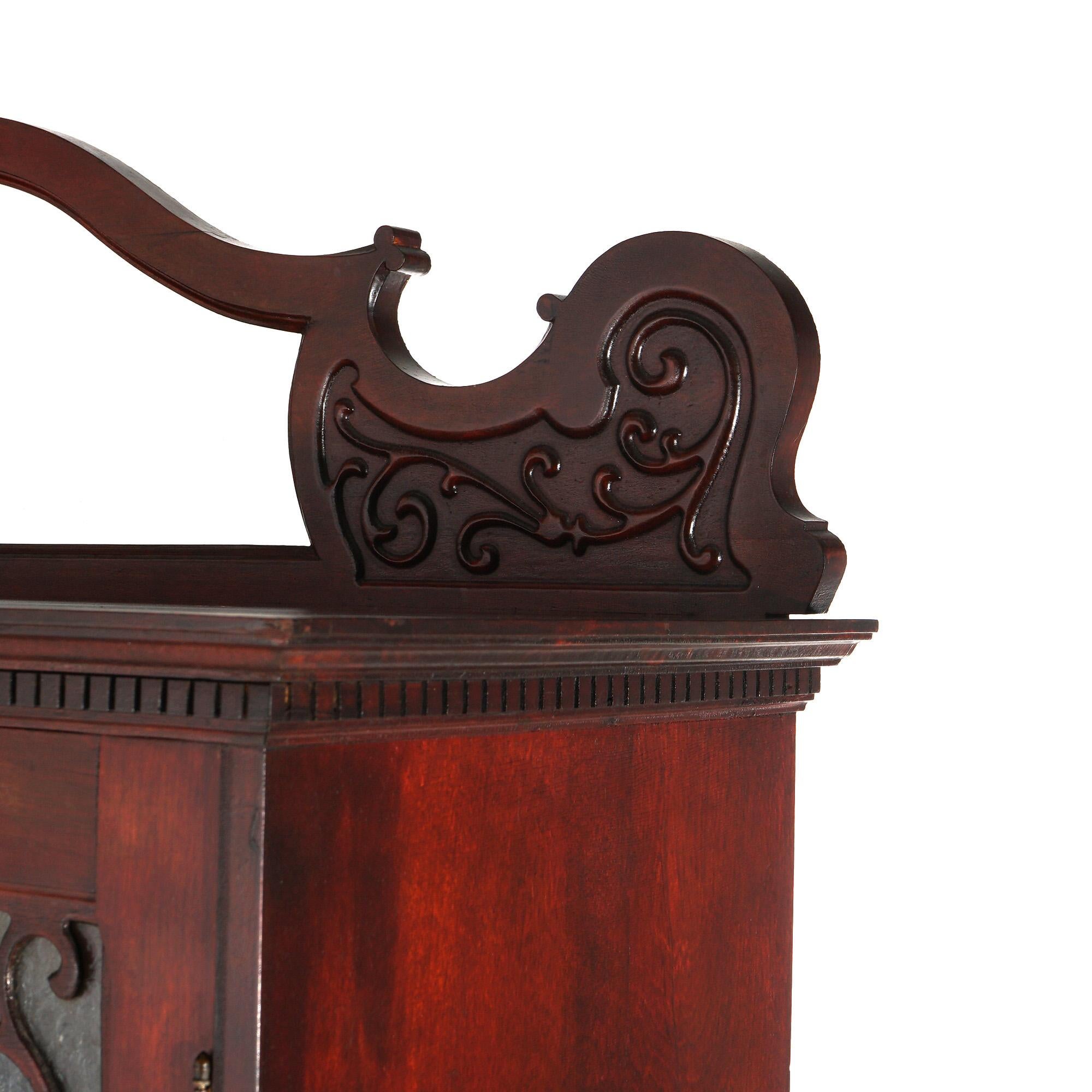 Antiguo Art Nouveau Escuela Horner Caoba tallada Librería de doble puerta con espejo 7