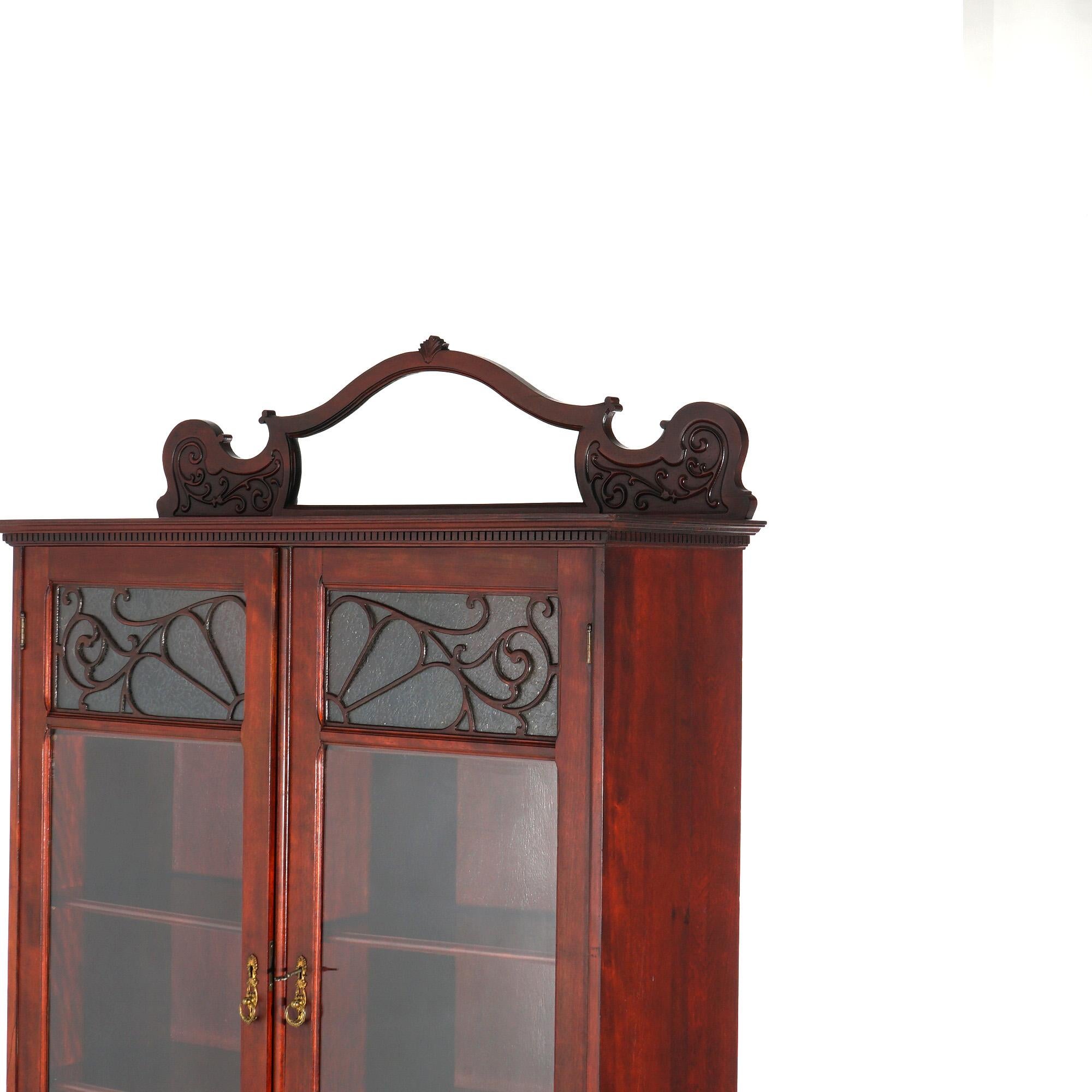Antiguo Art Nouveau Escuela Horner Caoba tallada Librería de doble puerta con espejo Tallado