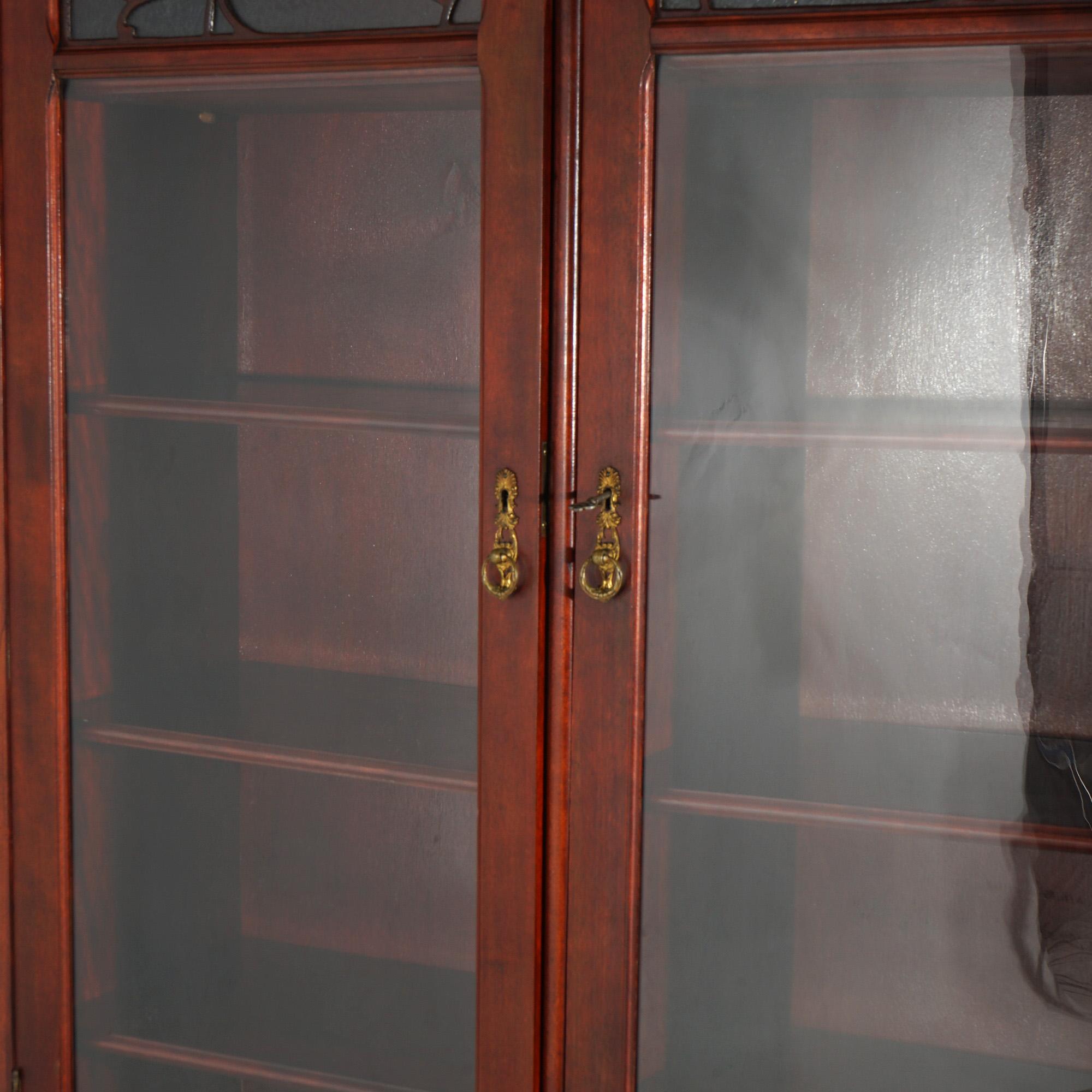 Antiguo Art Nouveau Escuela Horner Caoba tallada Librería de doble puerta con espejo en Bueno Estado en Big Flats, NY