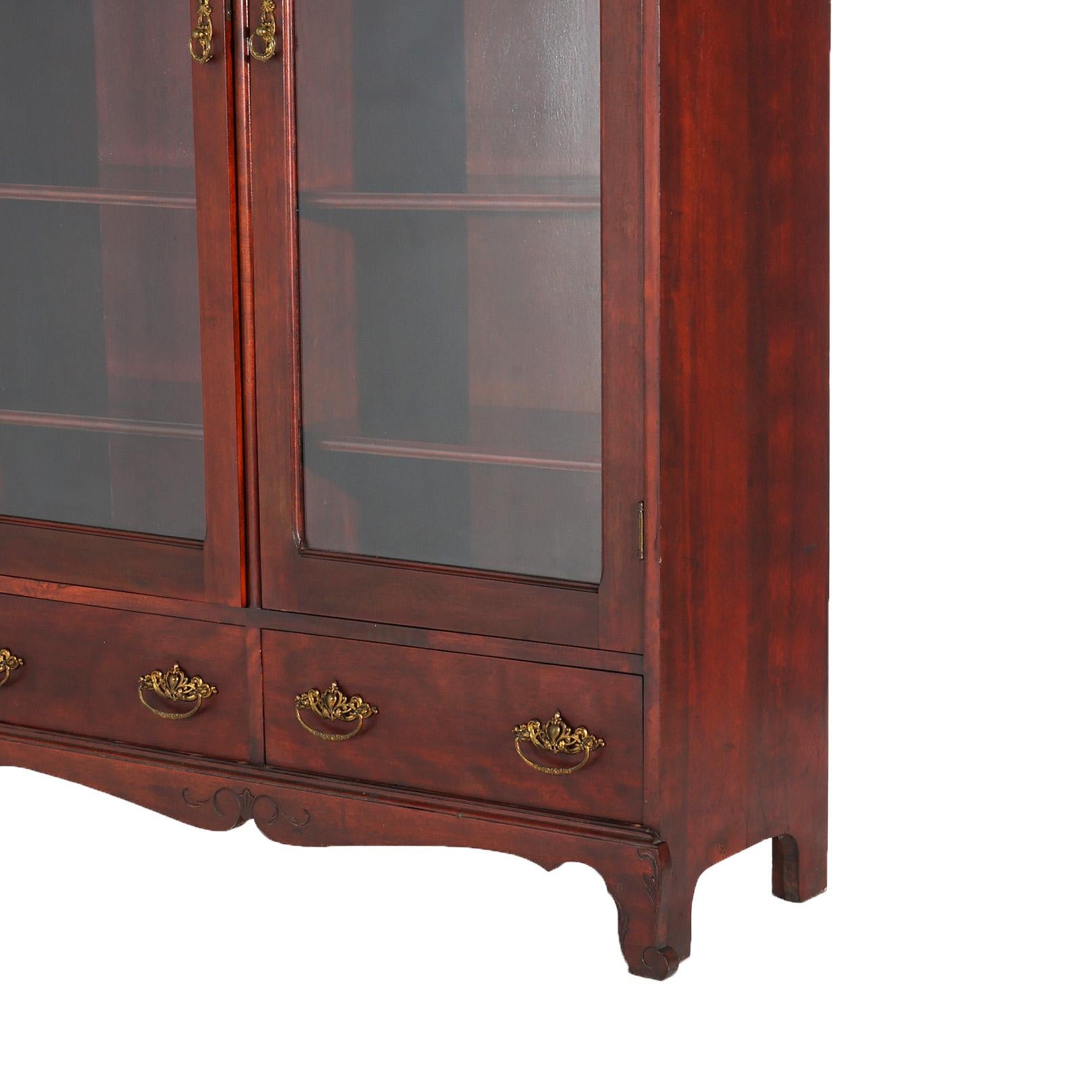 Antiguo Art Nouveau Escuela Horner Caoba tallada Librería de doble puerta con espejo siglo XX