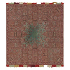 Antico scialle indiano Art Nouveau con fiori e medaglione verde acqua  Rug & Kilim