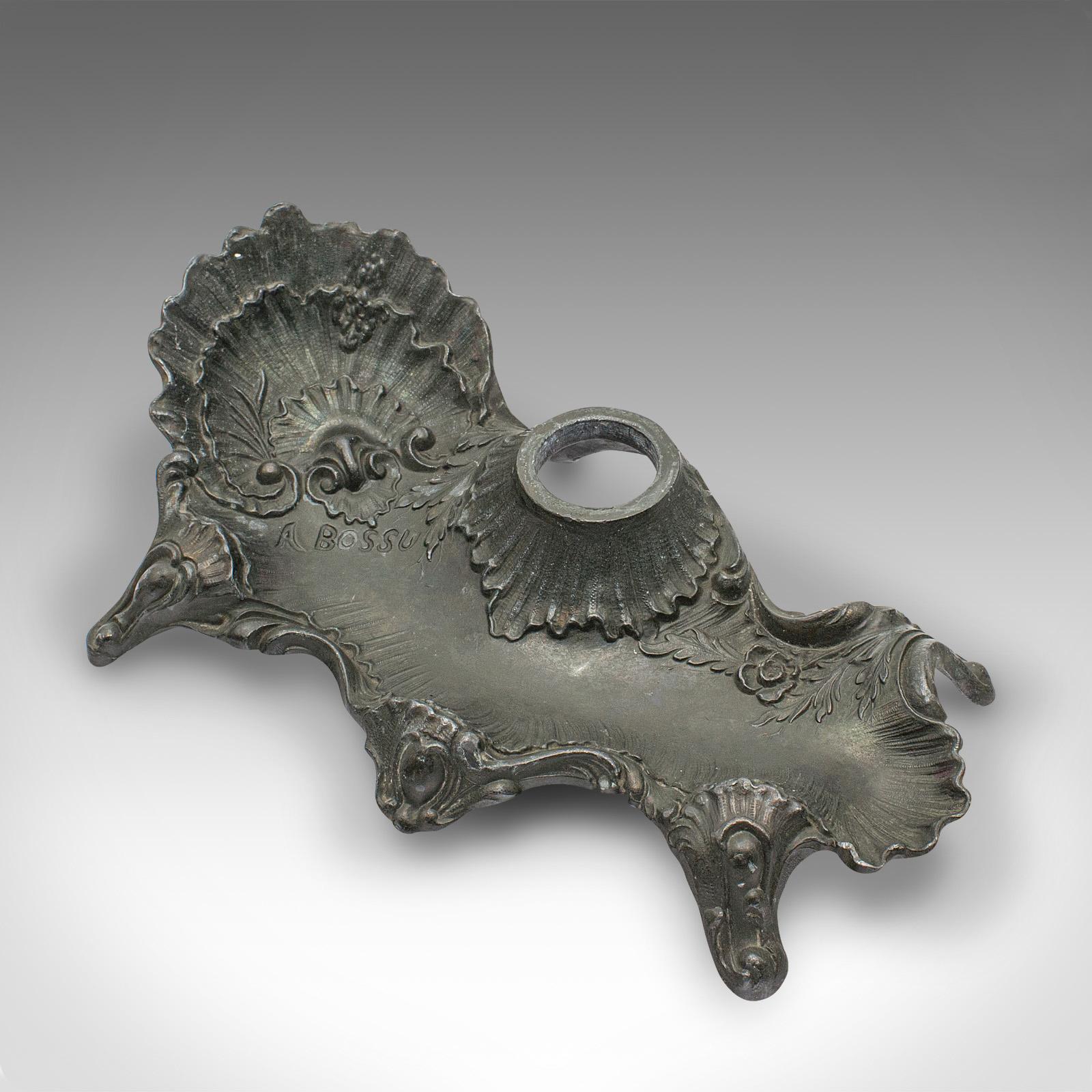 Antique Art Nouveau Ink Well, French, Pewter, Decorative Pen Tray, Victorian For Sale 2