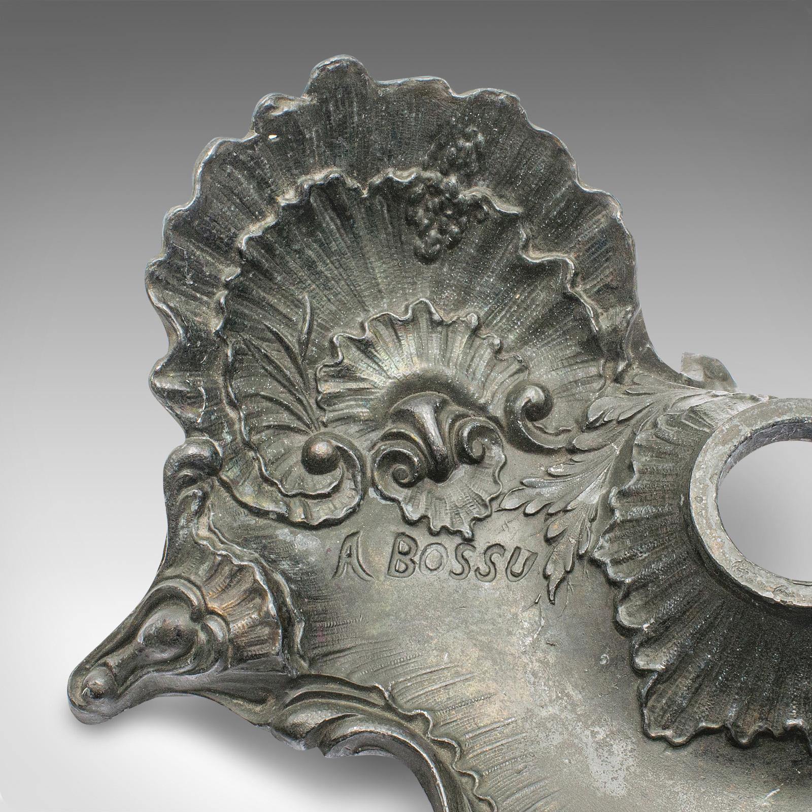 Antique Art Nouveau Ink Well, French, Pewter, Decorative Pen Tray, Victorian For Sale 3