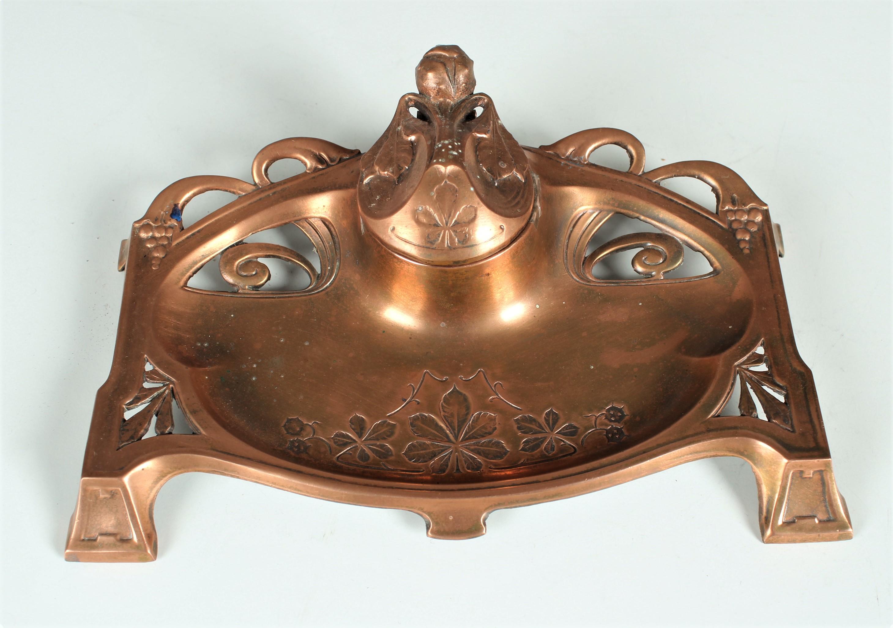 Unknown Antique Art Nouveau Inkwell, Bronze, Desk Utensil, Pen Tray, Belle Epoche