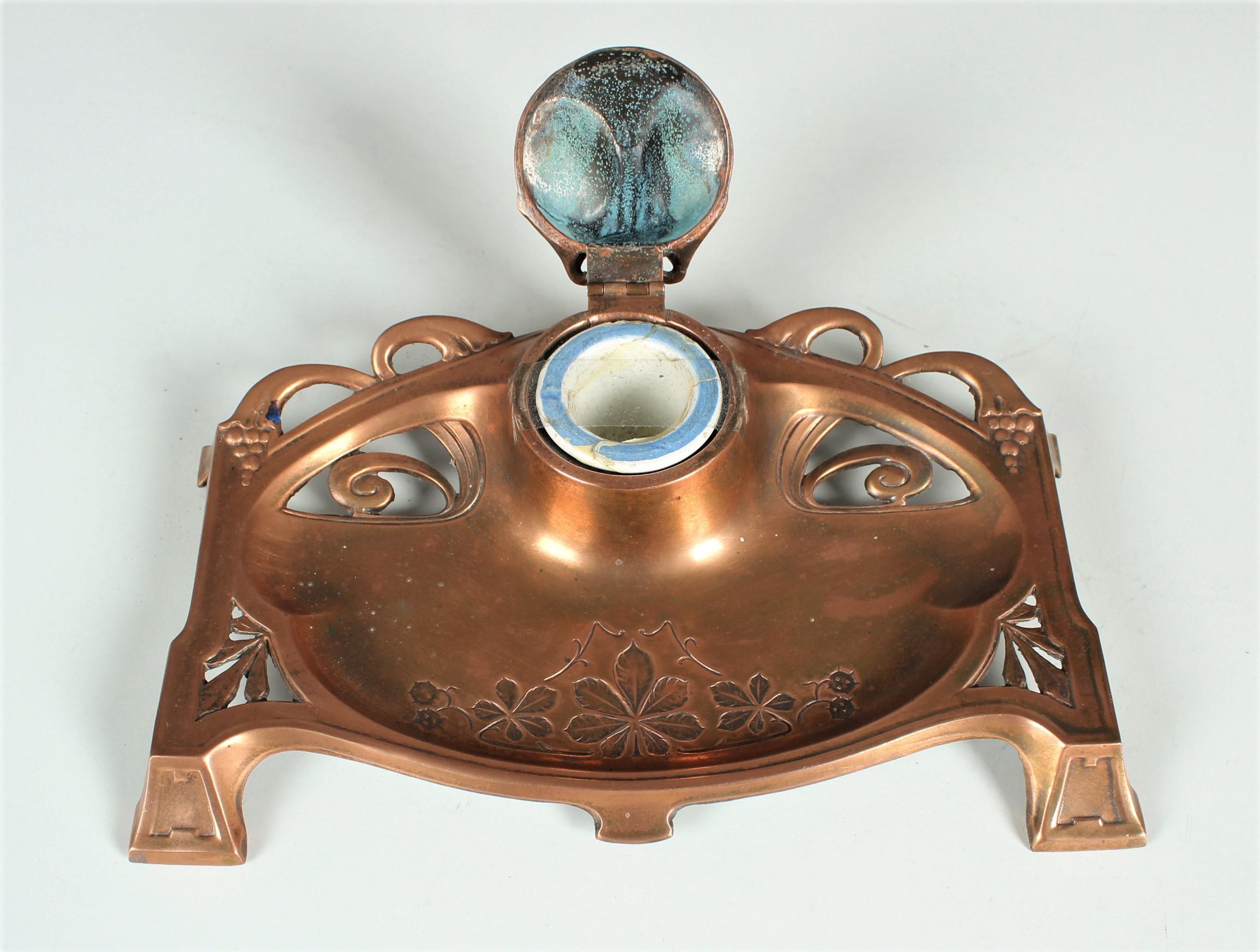 Antique Art Nouveau Inkwell, Bronze, Desk Utensil, Pen Tray, Belle Epoche In Good Condition In Greven, DE