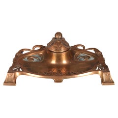Antique Art Nouveau Inkwell, Bronze, Desk Utensil, Pen Tray, Belle Epoche