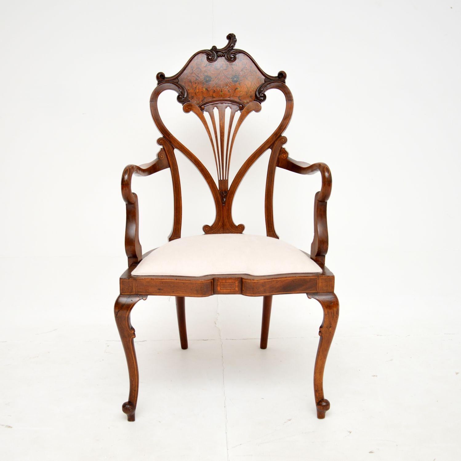 English Antique Art Nouveau Inlaid Armchair