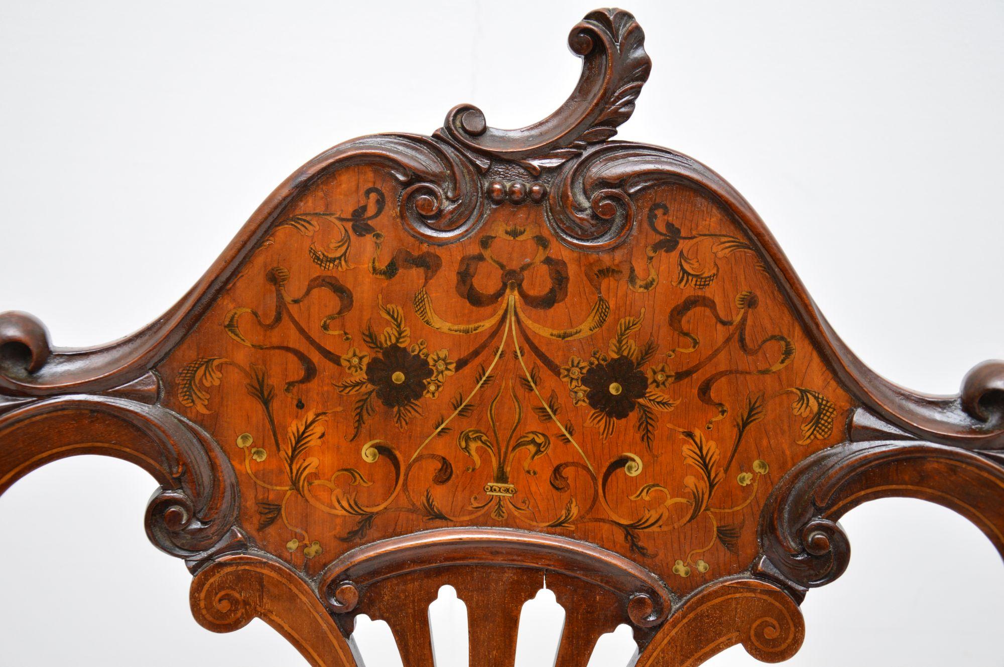 19th Century Antique Art Nouveau Inlaid Armchair