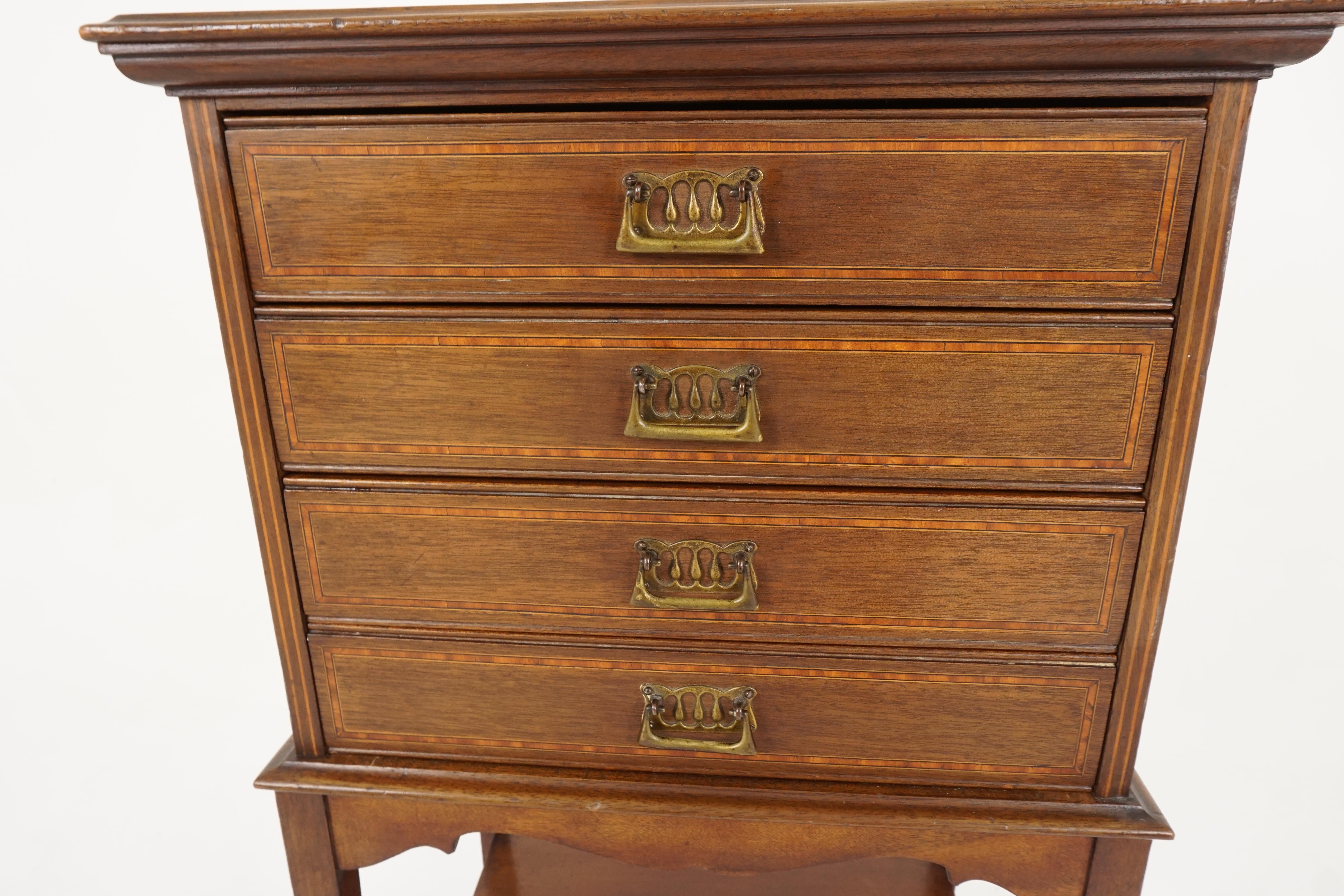 Hand-Crafted Antique Art Nouveau, Inlaid Mahogany, 4-Drawer Music/Filing Cabinet, 1910, B2149
