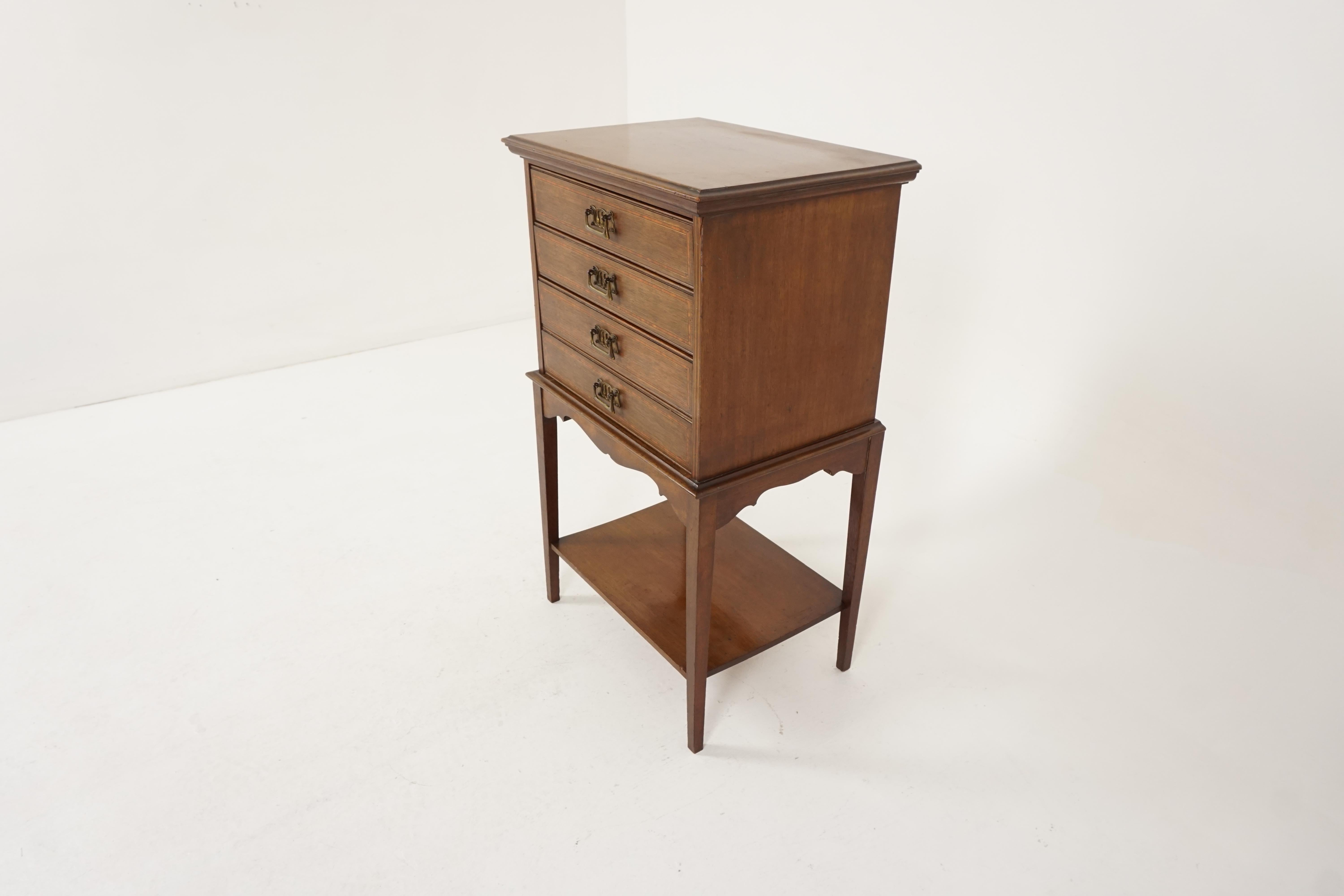 Antique Art Nouveau, Inlaid Mahogany, 4-Drawer Music/Filing Cabinet, 1910, B2149 1