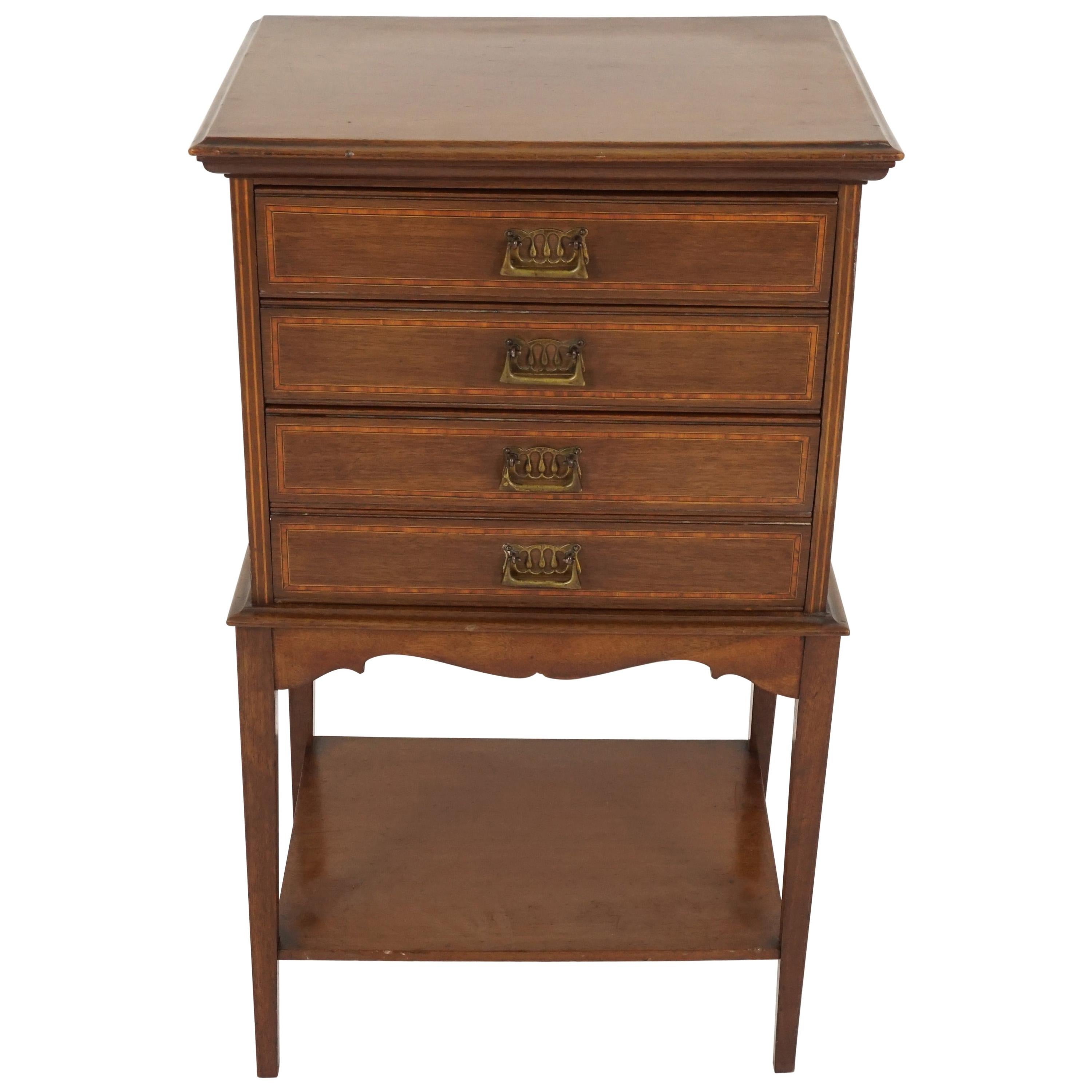 Antique Art Nouveau, Inlaid Mahogany, 4-Drawer Music/Filing Cabinet, 1910, B2149