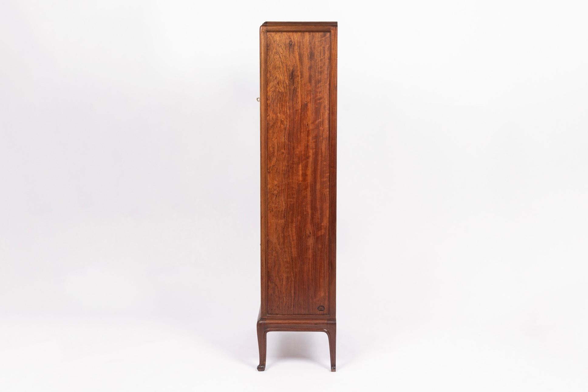 Antique Art Nouveau Inlaid Wooden Cabinet by Majorelle, France, Signed For Sale 7