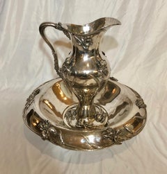 Antique Art Nouveau Iris Bowl and Pitcher