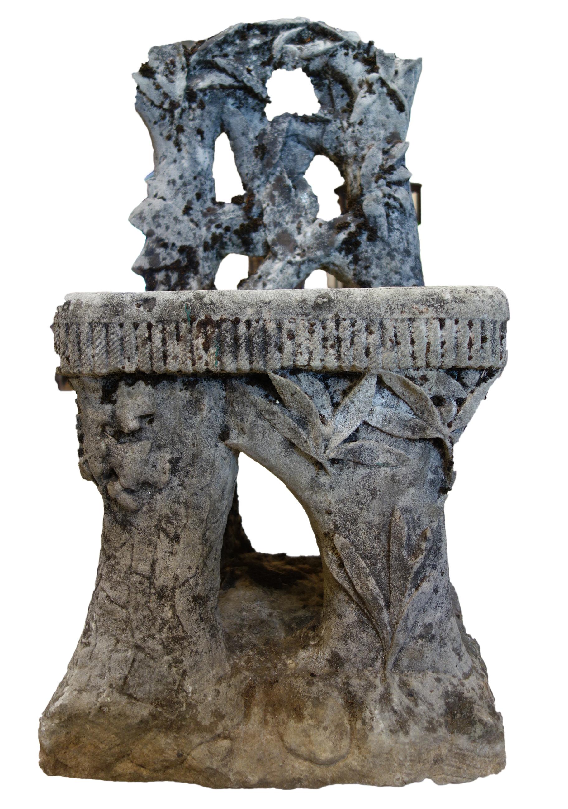 Antique Art Nouveau Italian Garden Carved Stone Faux Bois Bench & Pair of Chairs 6