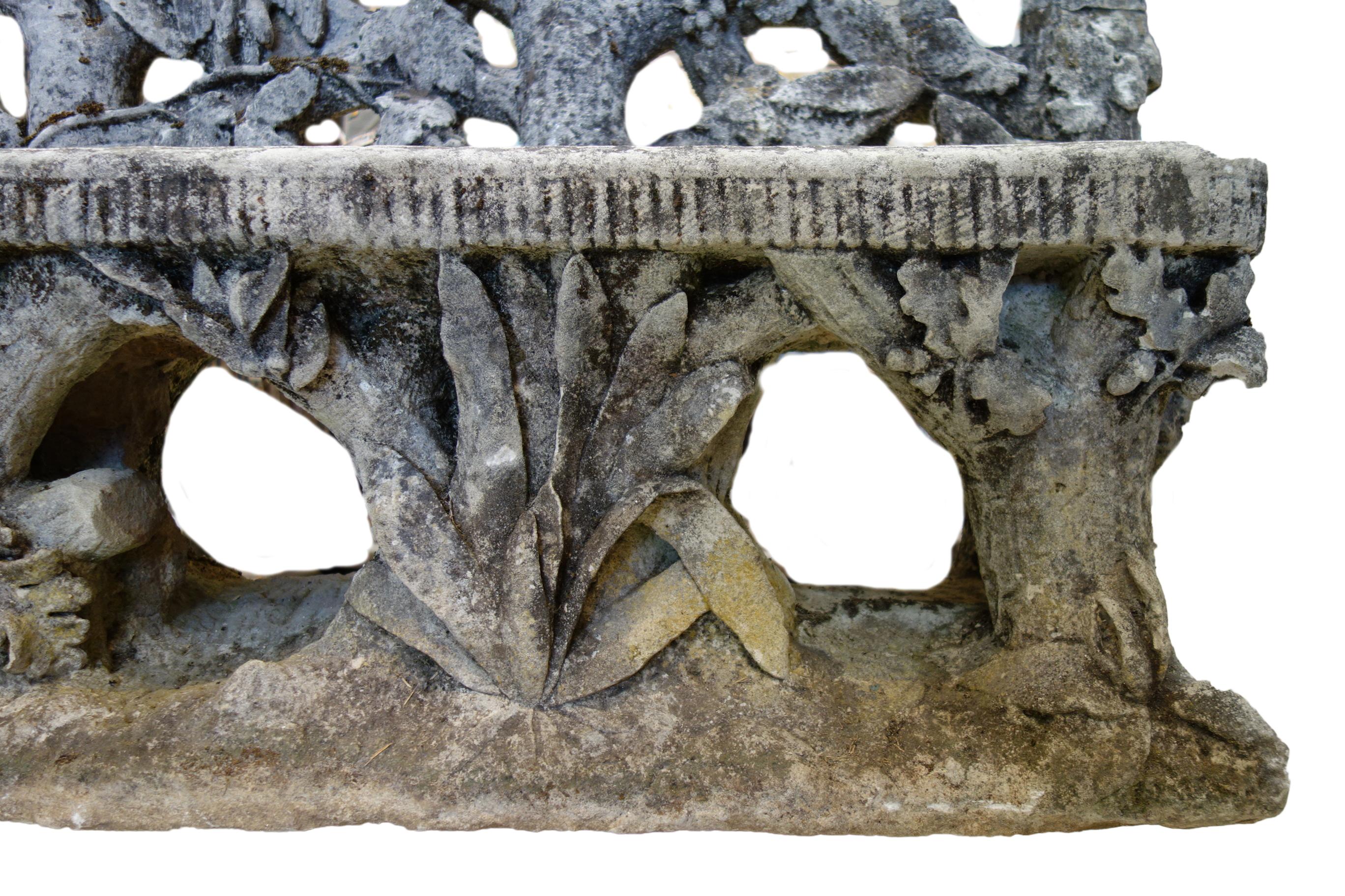 Antique Art Nouveau Italian Garden Carved Stone Faux Bois Bench & Pair of Chairs 14