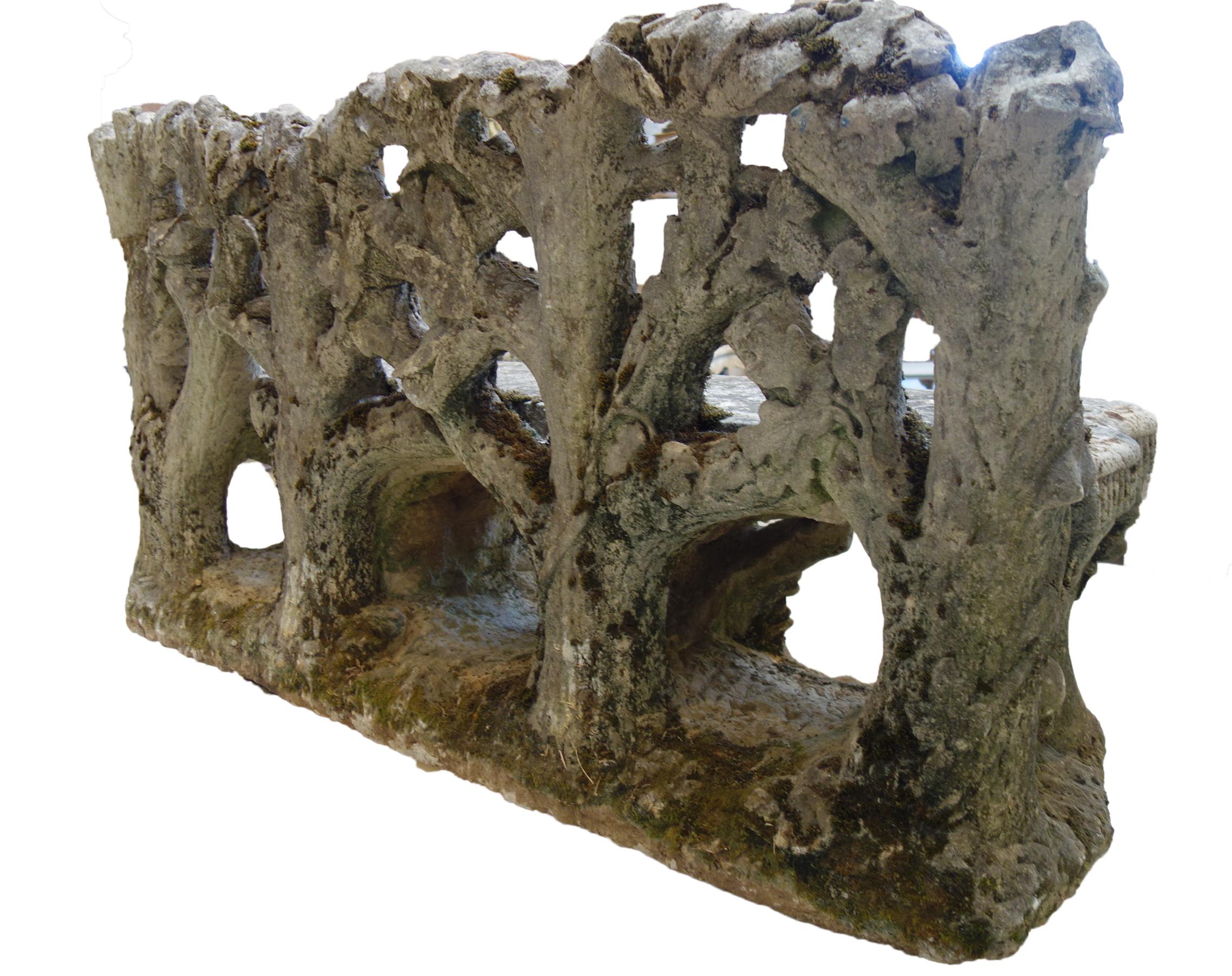 Antique Art Nouveau Italian Garden Carved Stone Faux Bois Bench & Pair of Chairs 2