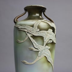 Antique Art Nouveau Japanese Nippon Moriage Porcelain Urn Vase with Geese
