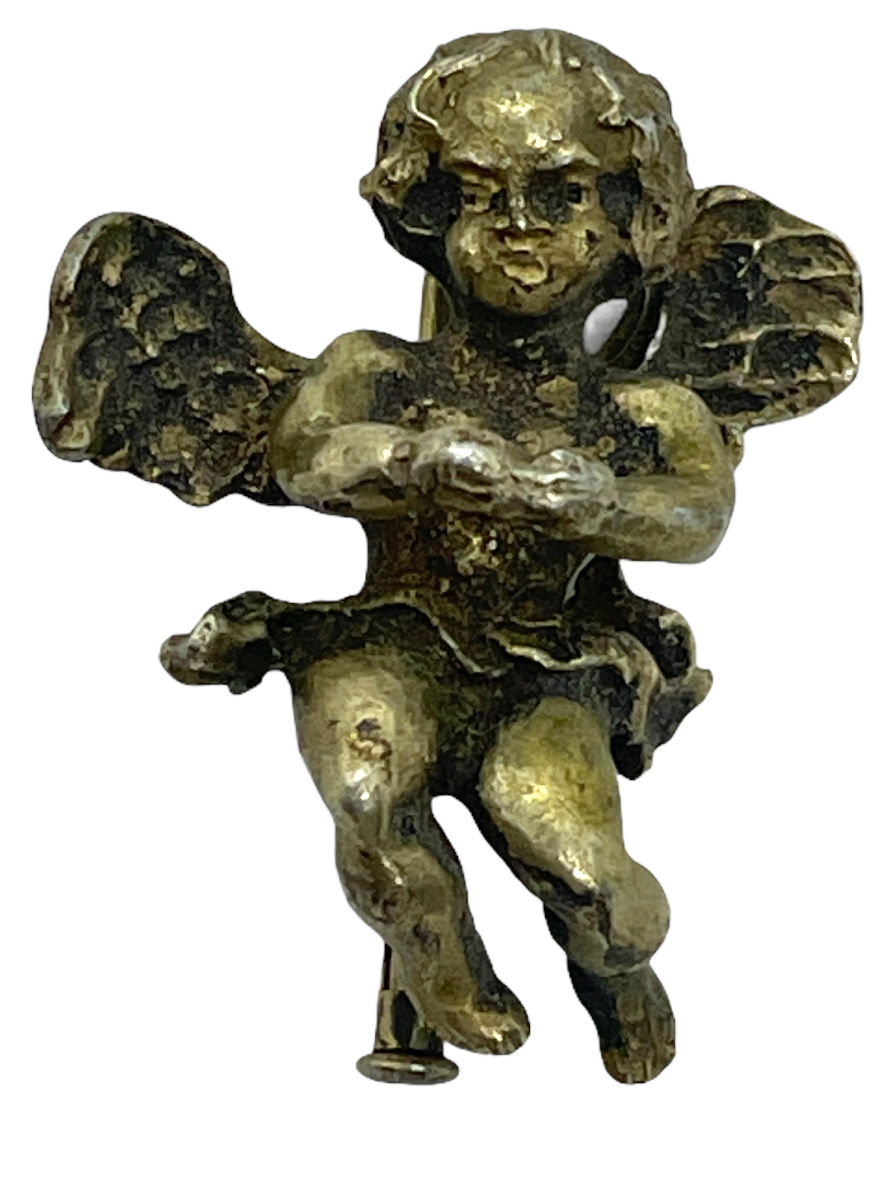 Austrian Antique Art Nouveau Jewelry Cherub Angel Brooch Silver, 1890s Austria, Vienna