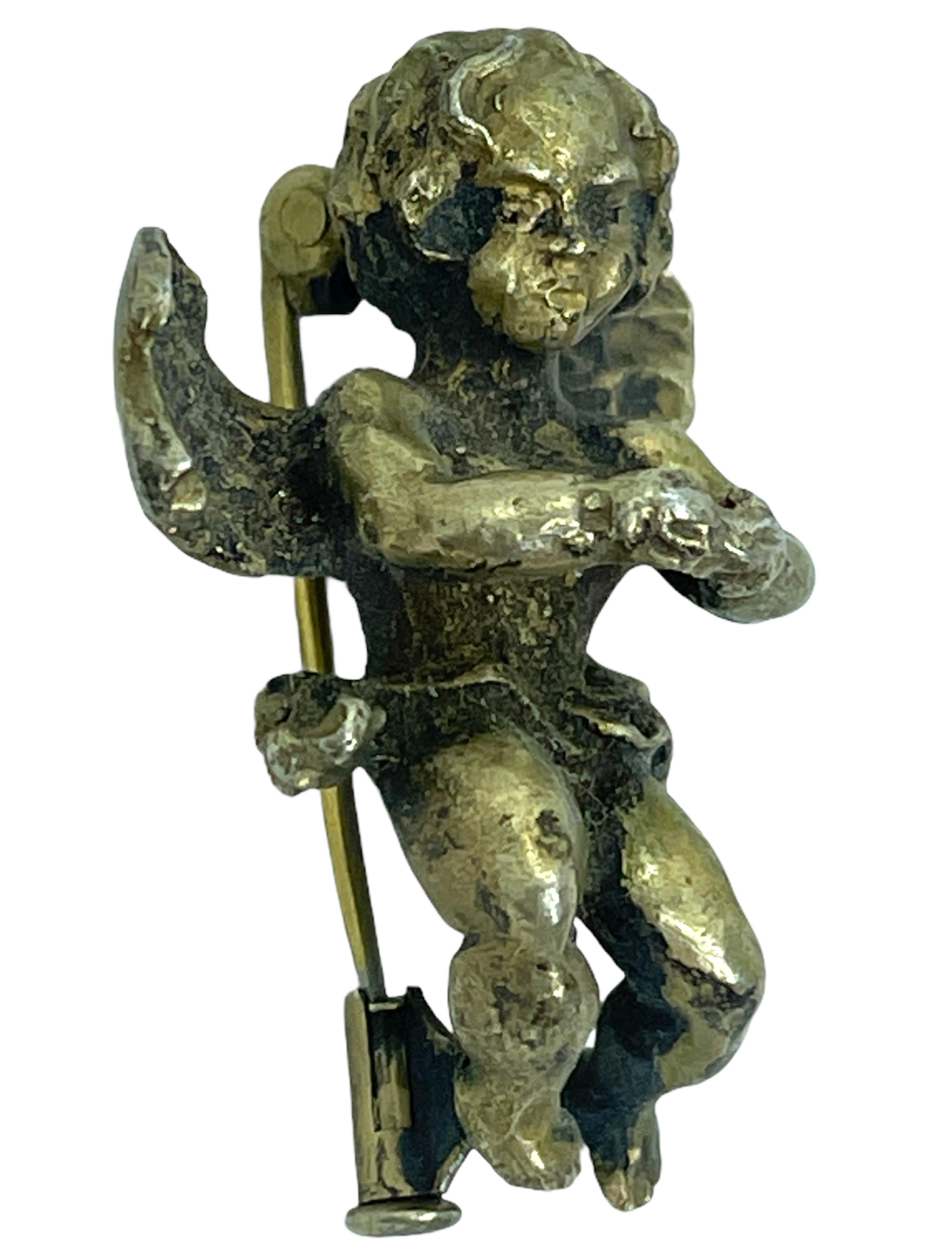 19th Century Antique Art Nouveau Jewelry Cherub Angel Brooch Silver, 1890s Austria, Vienna