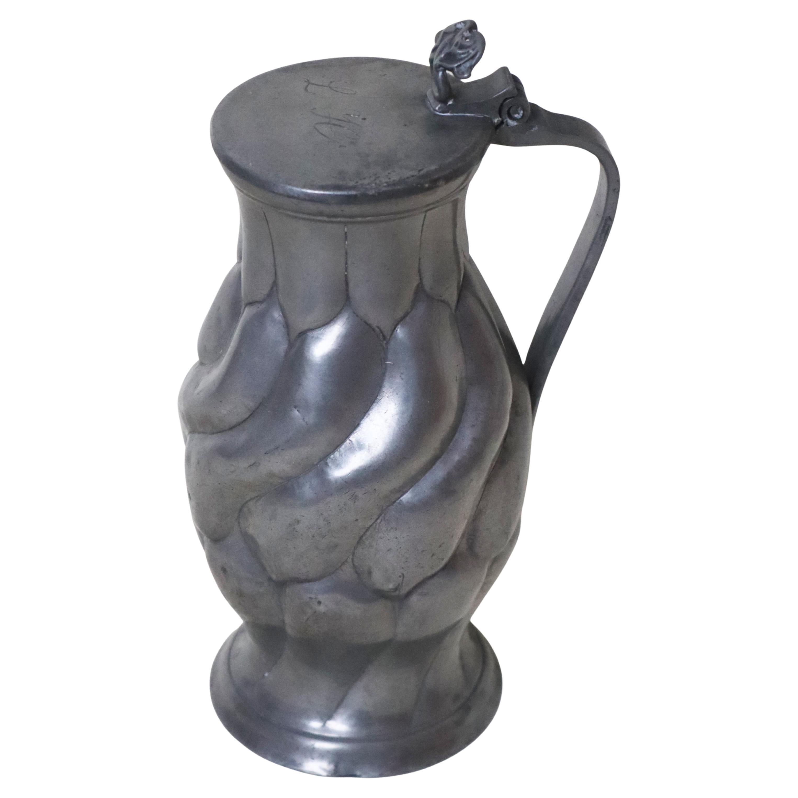 Antique Art Nouveau Jug, Tin Baroque Design, Austria/Germany, 1890s