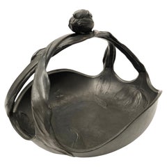 Vintage Art Nouveau Jugendstil Kaydserzinn Large Pewter Tulip Basket