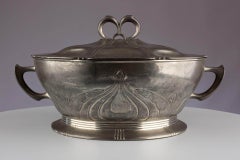 Antique Art Nouveau Jugendstil Pewter Soup Tureen Bowl
