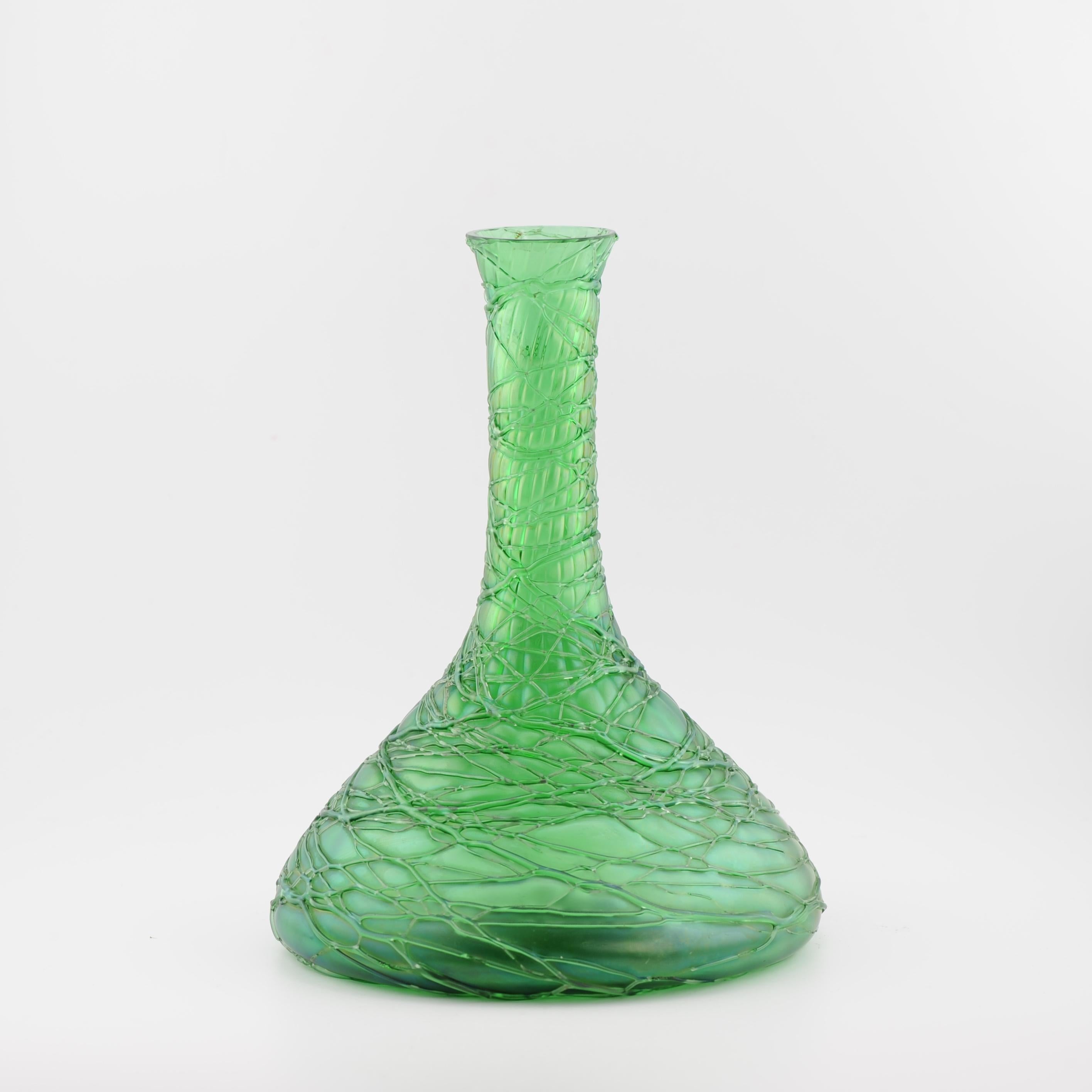 Antique Art Nouveau Jugendstil vase Loetz Bohemian Green Glass 1900 4