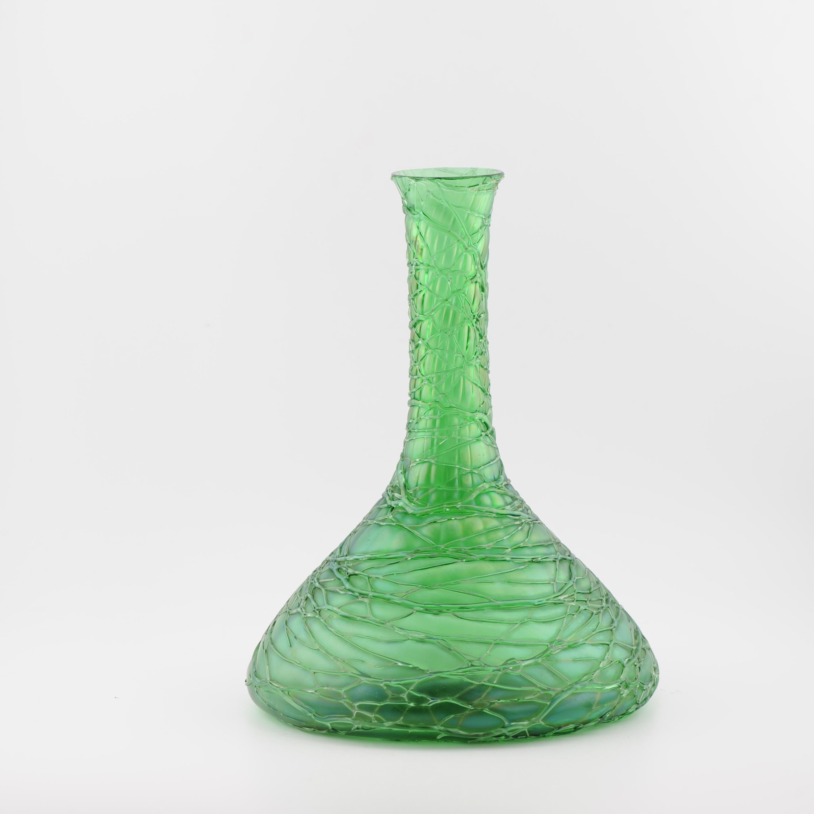 20th Century Antique Art Nouveau Jugendstil vase Loetz Bohemian Green Glass 1900