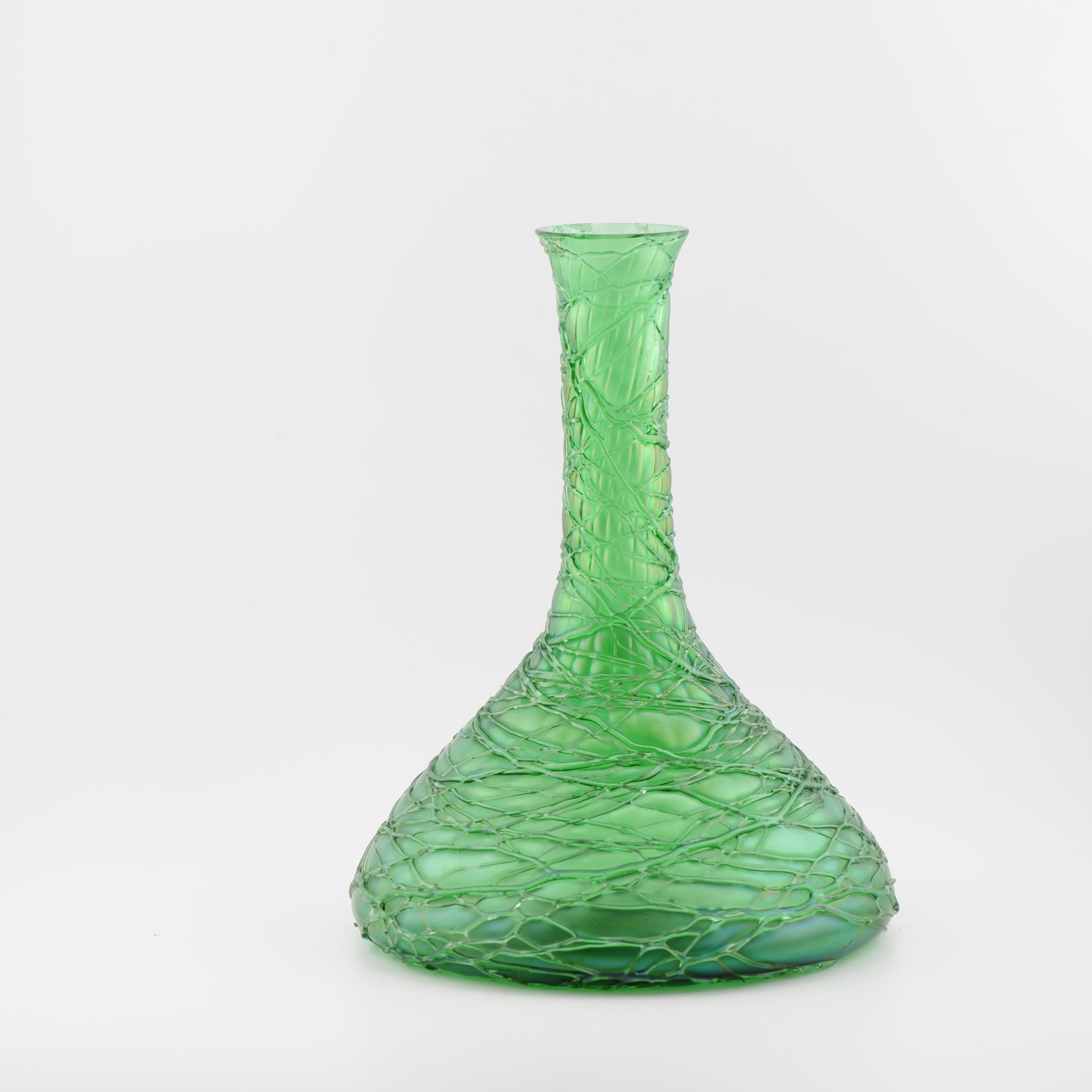 Antique Art Nouveau Jugendstil vase Loetz Bohemian Green Glass 1900 1