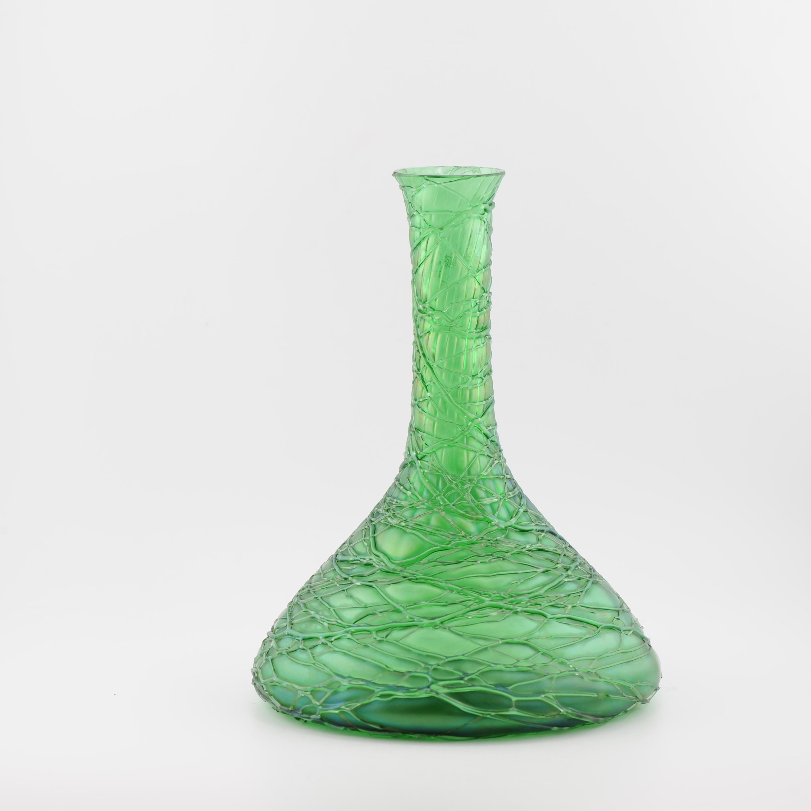Antique Art Nouveau Jugendstil vase Loetz Bohemian Green Glass 1900 2