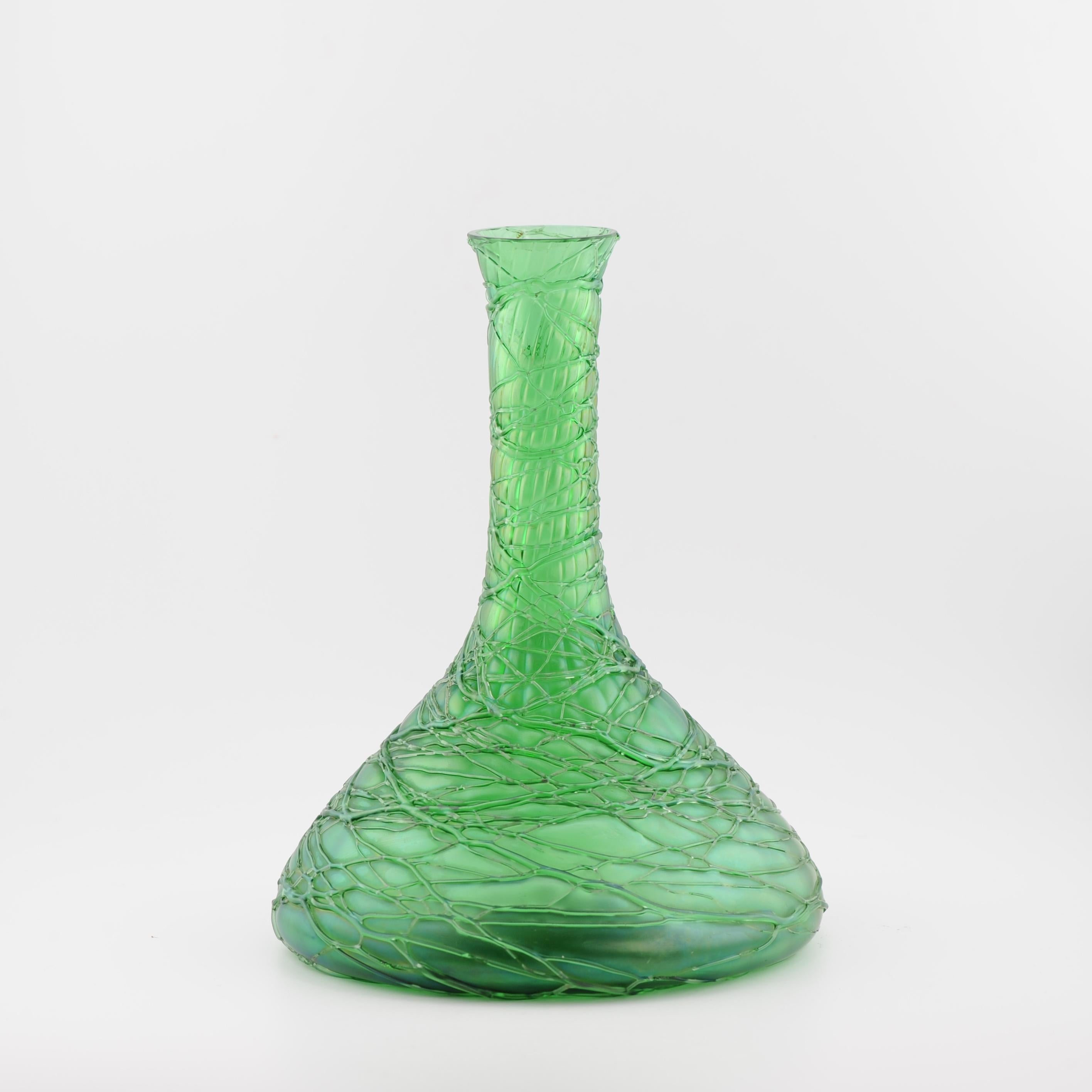 Antique Art Nouveau Jugendstil vase Loetz Bohemian Green Glass 1900 3