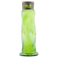 Antique Art Nouveau Jugendstil vase Wrinkled Bohemian Green Glass 1900